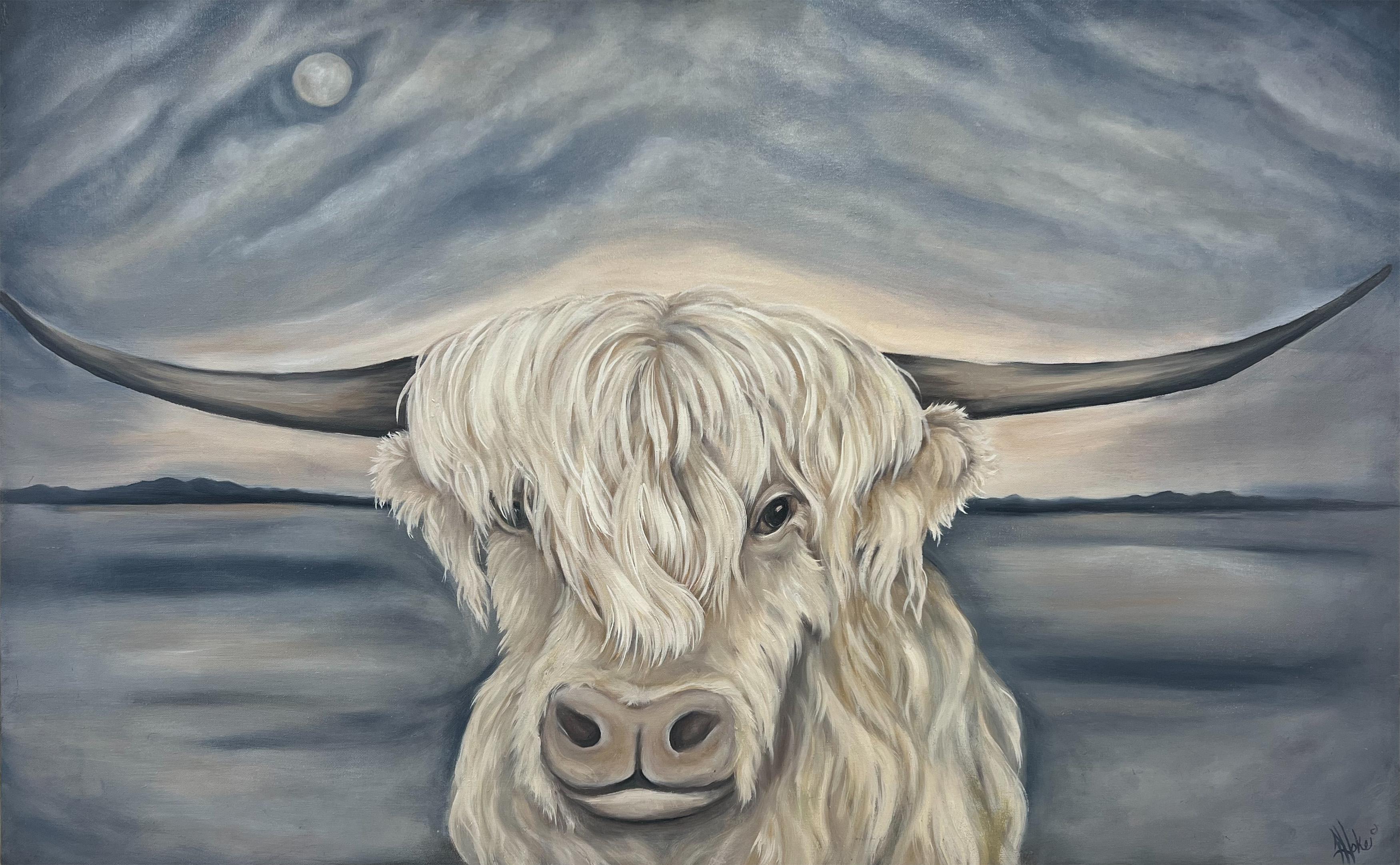 Pamela Hoke Animal Painting - Island Moon Cow, Oil Painting