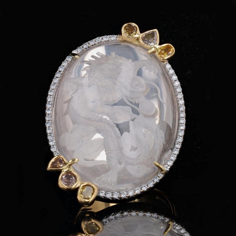 Retail Price: $15,400

Size: 8
Sizing Fee: Up 1 size for $50 or Down 1/2 a size for $50

Brand: Pamela Huizenga

Metal Content: 18k Yellow Gold & 18k White Gold

Stone Information
Natural Rock Crystal
Cut: Reverse Carved Cabochon
Color: