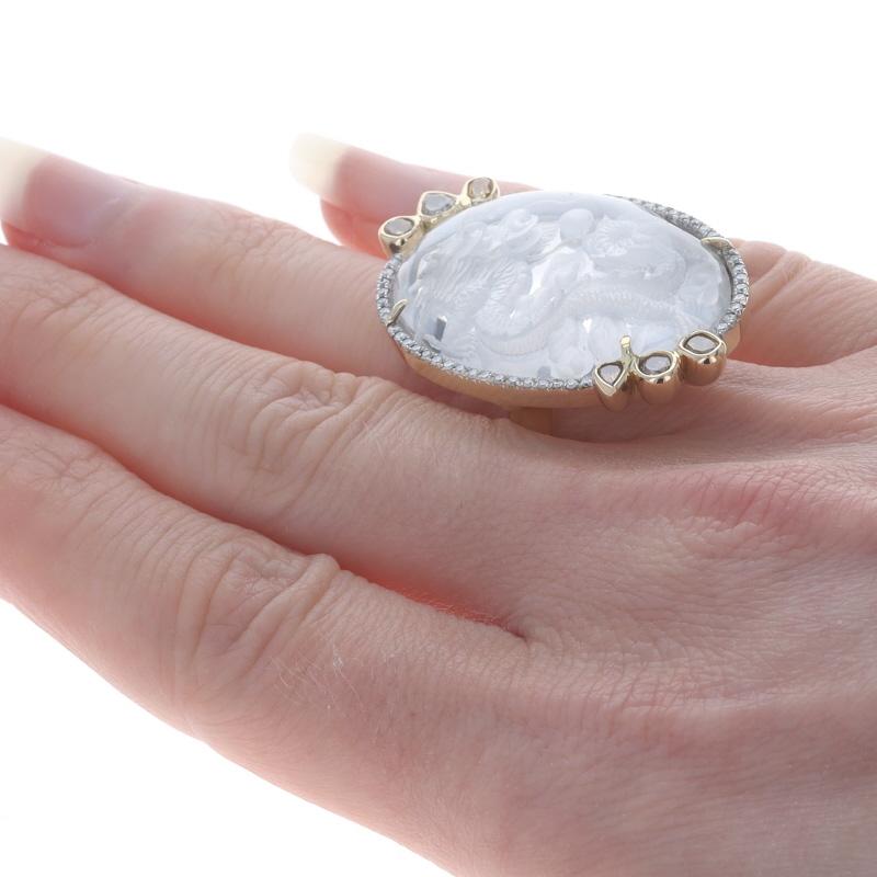 Round Cut Pamela Huizenga Rock Crystal Dia Chinese Dragon Ring Yellow Gold 18k Halo1.28ctw For Sale