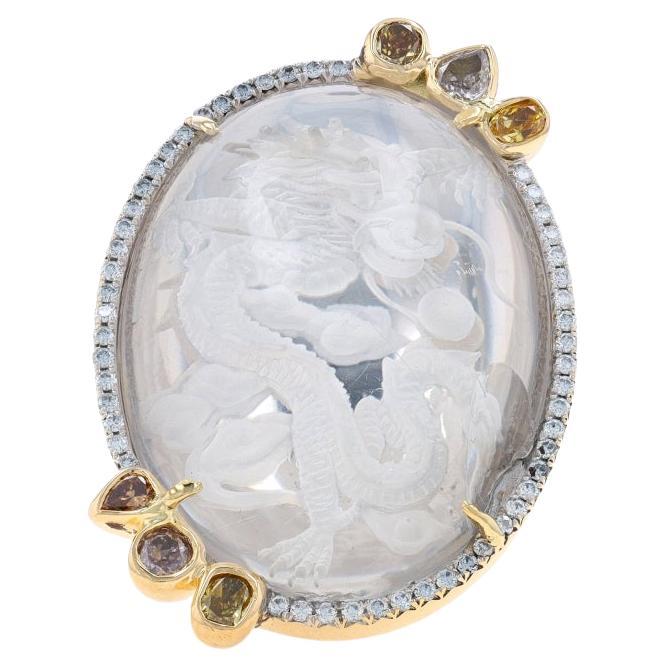 Pamela Huizenga Rock Crystal Dia Chinese Dragon Ring Yellow Gold 18k Halo1.28ctw For Sale