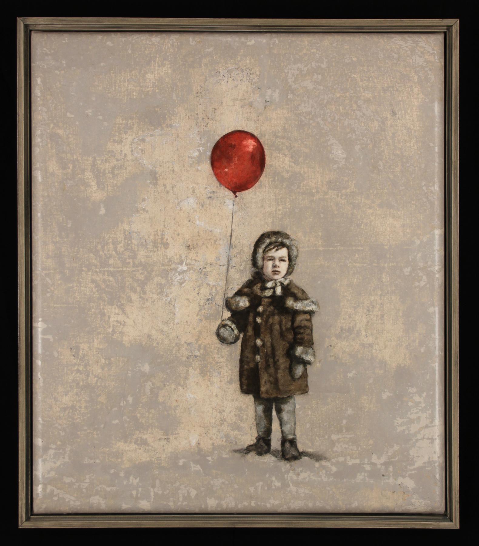 Pamela Murphy Figurative Painting - CARNIVAL - nostalgic painting of boy with red balloon