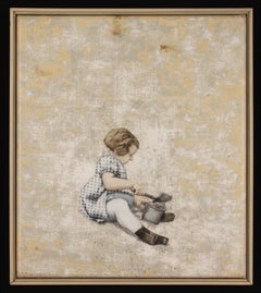 SOLITAIRE - nostalgic painting of girl with pail