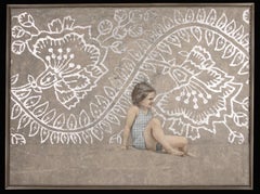 SOLSTICE - nostalgic painting of girl with silver floral pattern