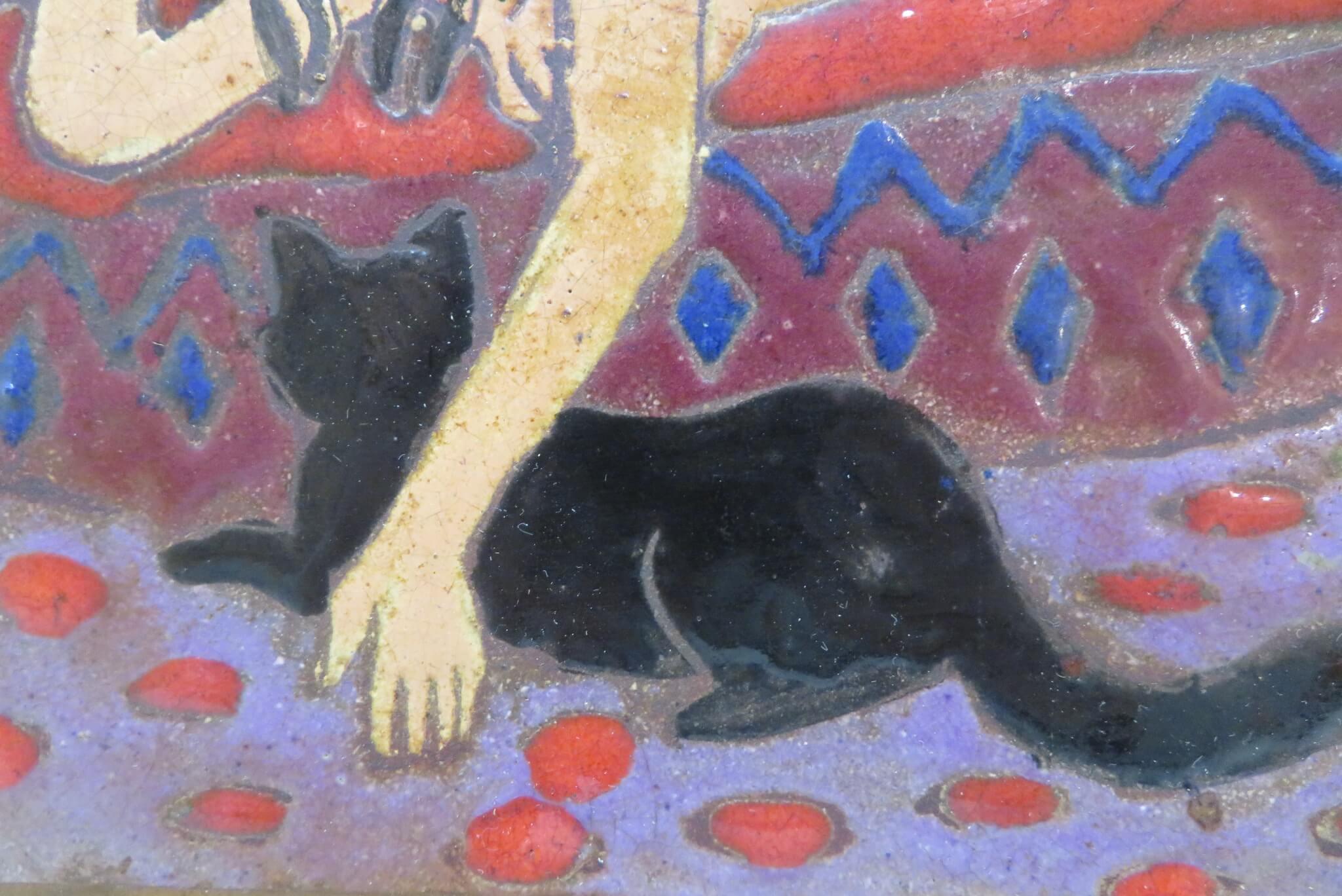 Cerámica original inglesa de mediados de siglo FEMENINA NUDA Y GATO NEGRO - Painting de Pamela Nash