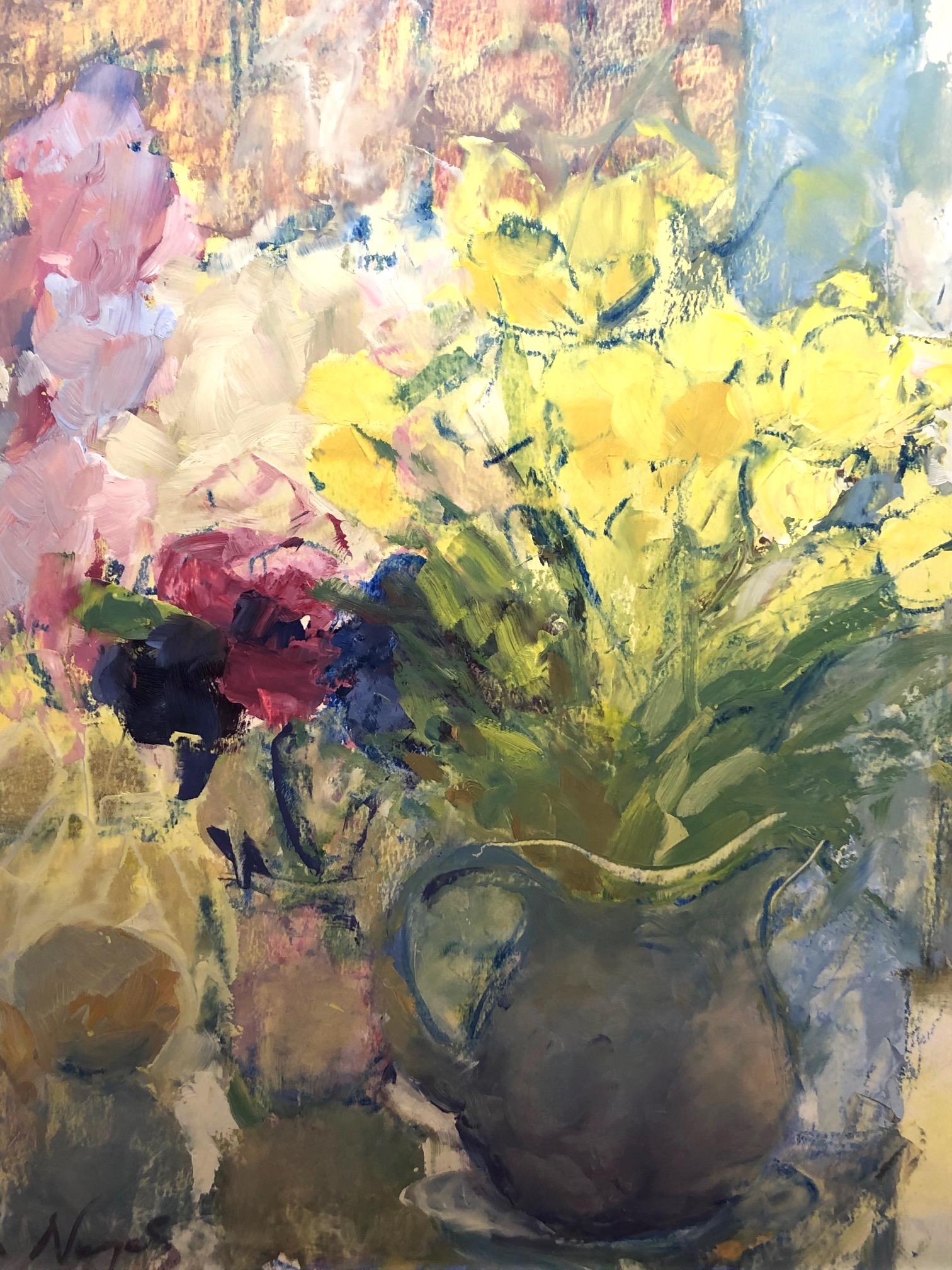 Still Life, Summer flowers in vase. - Painting by Pamela Noyes