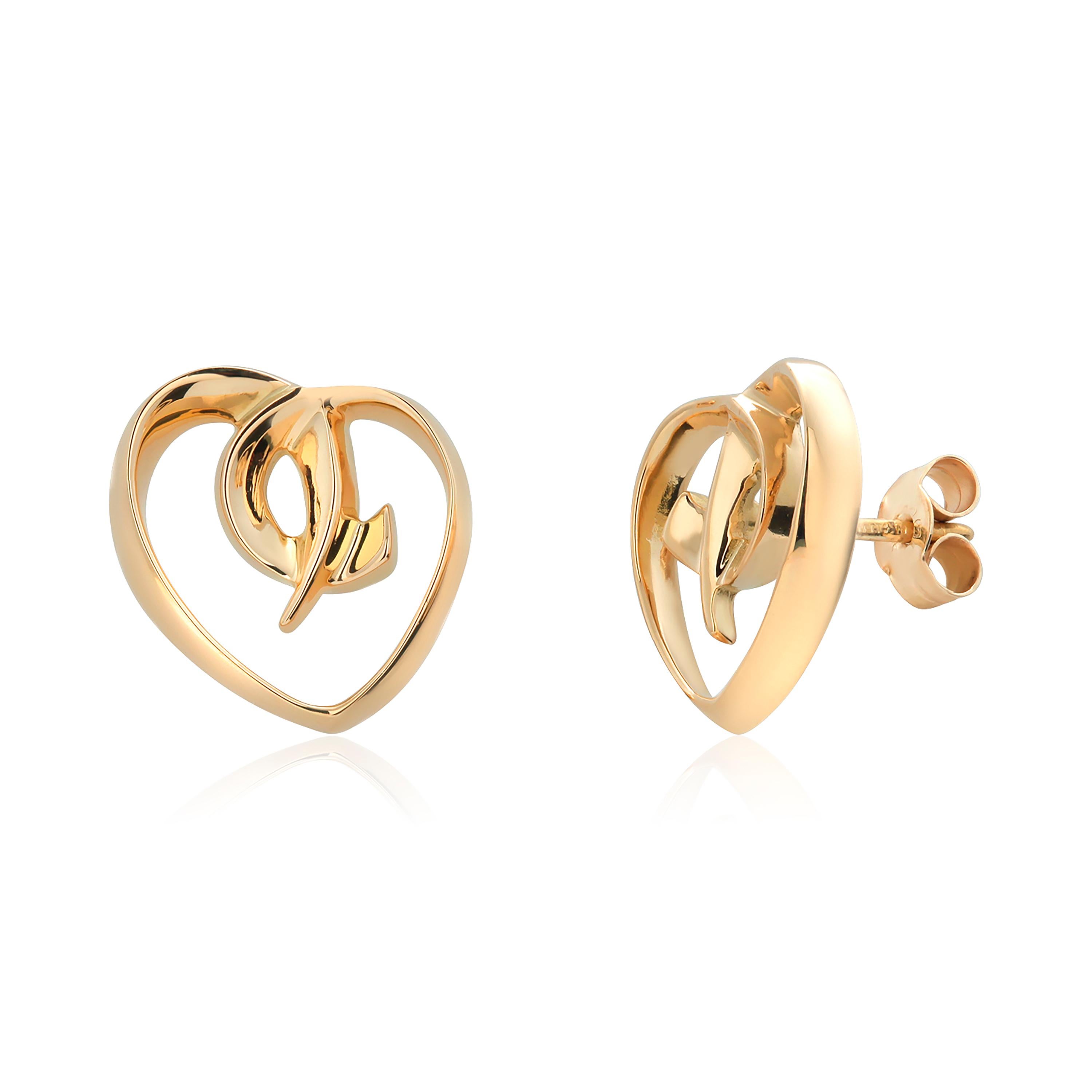 Contemporary Paloma Picasso For Tiffany Co Open Heart Design 18 Karat Gold 0.60 Inch Earrings For Sale