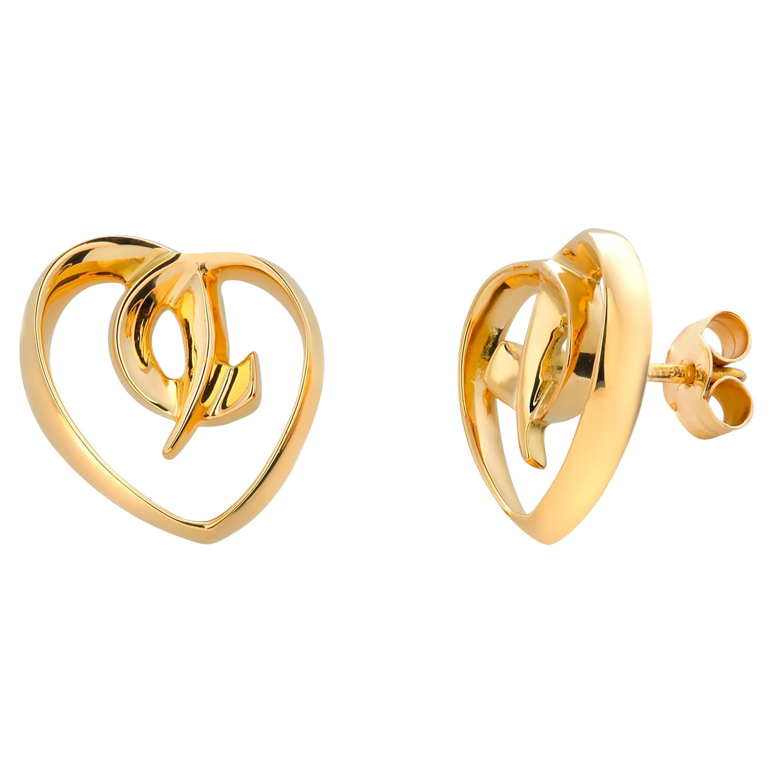 Paloma Picasso For Tiffany Co Open Heart Design 18 Karat Gold 0.60 Inch Earrings For Sale