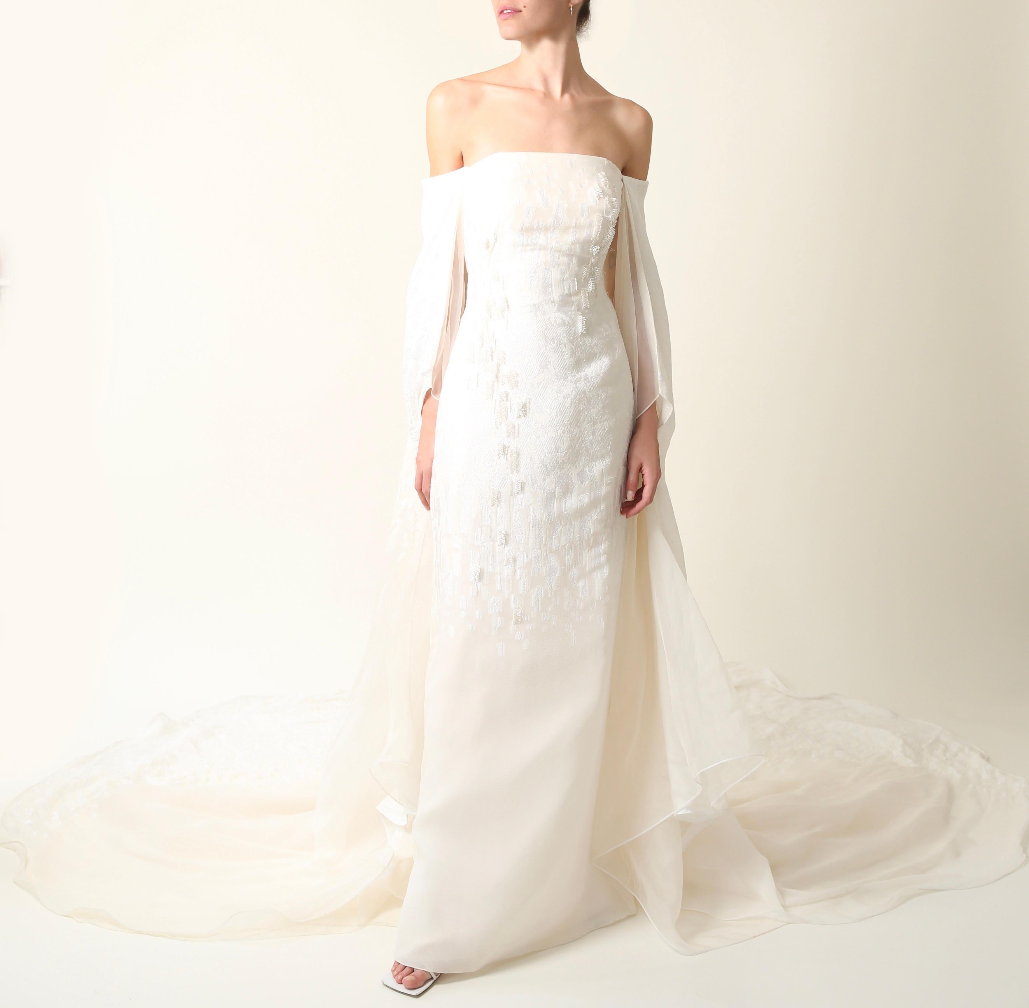 Pamella Roland 15 sin tirantes de seda marfil crema jacquard capa capas vestido 6 en venta 8