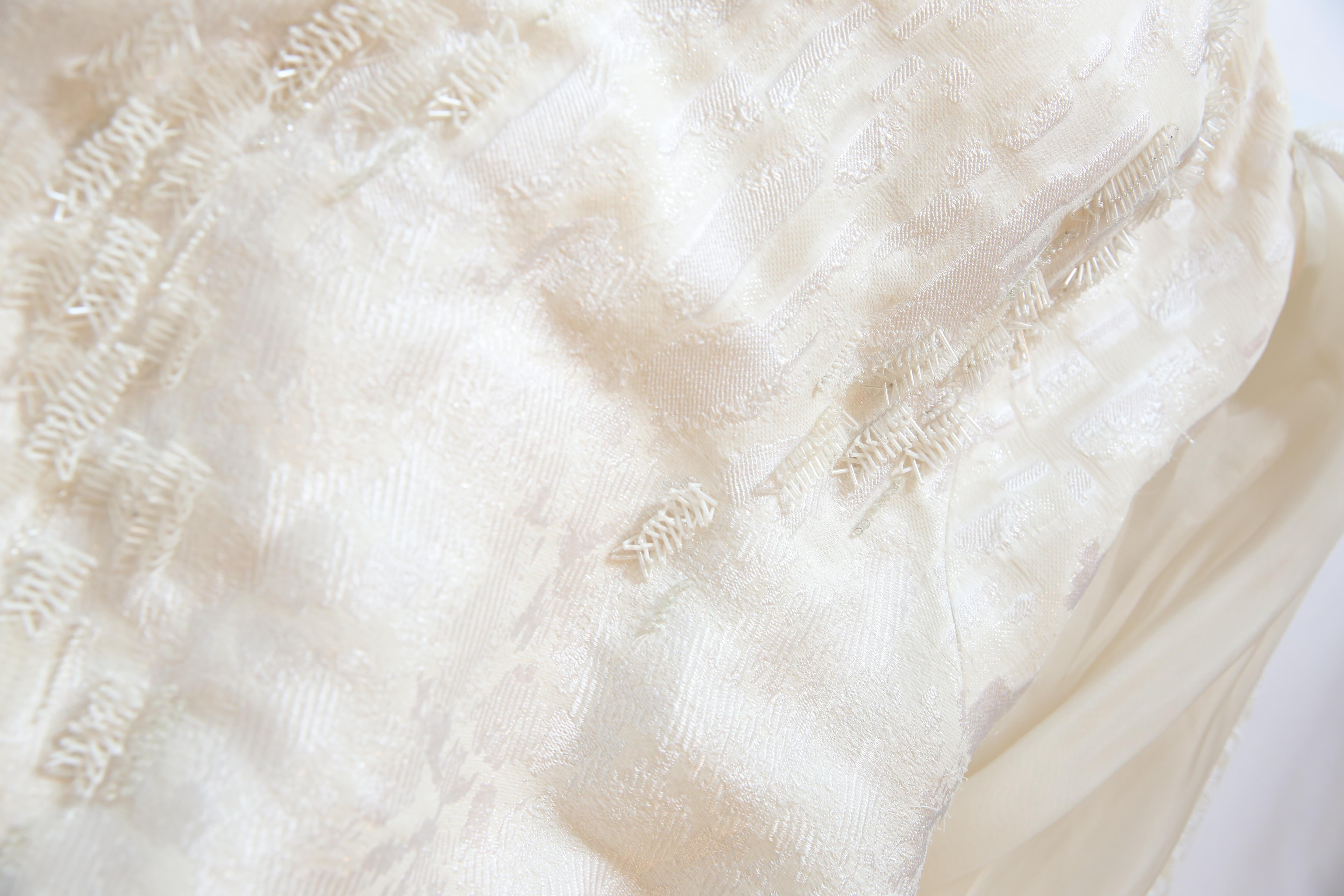 Pamella Roland 15 sin tirantes de seda marfil crema jacquard capa capas vestido 6 en venta 14