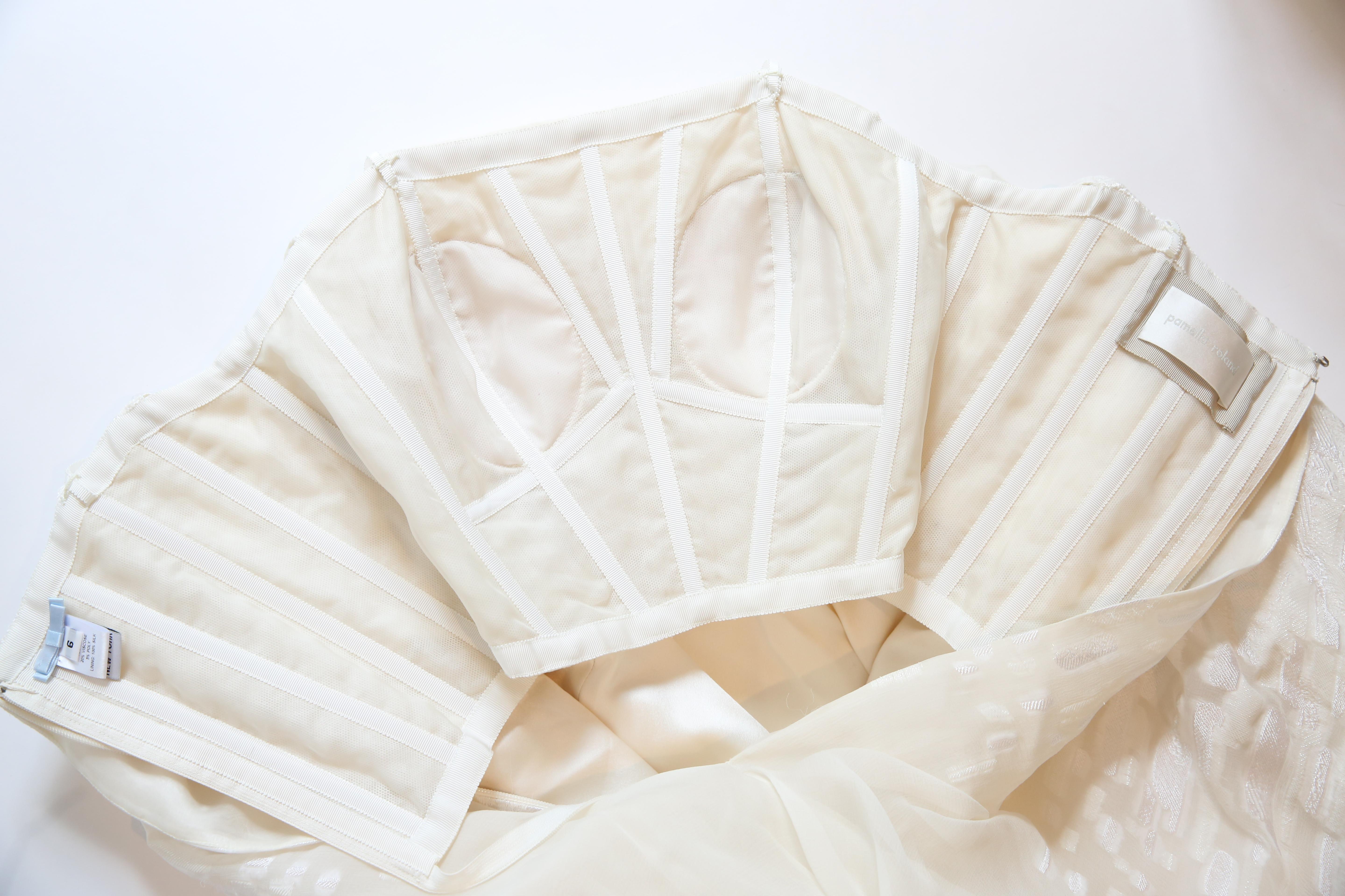 Pamella Roland 15 sin tirantes de seda marfil crema jacquard capa capas vestido 6 en venta 15