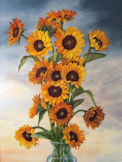 SUNFLOWERS AGAINST A PRAIRIE SKY, Painting, Oil on Canvas