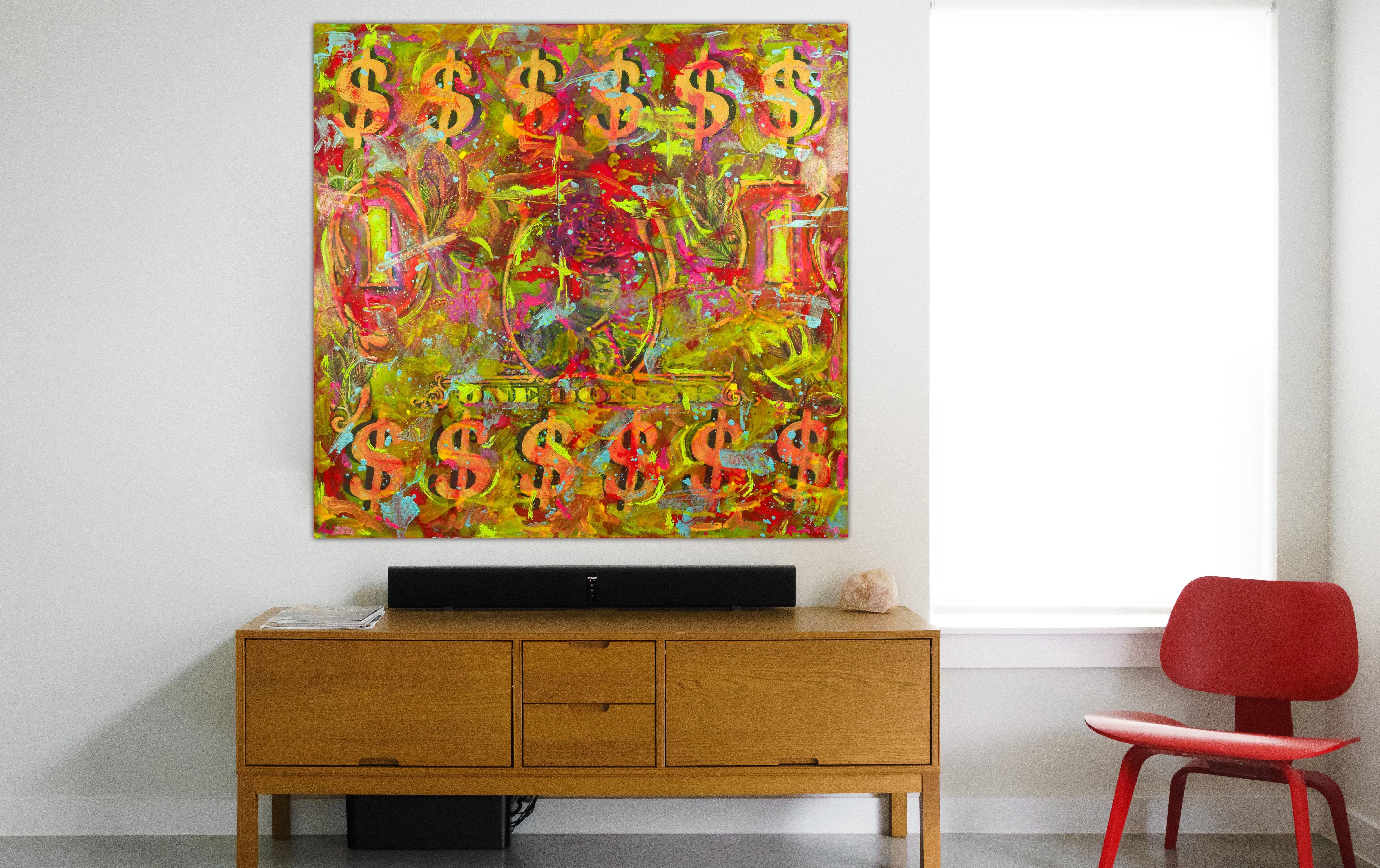 Dollaro americano, Pittura, Olio su tela - Painting Contemporaneo di Pamela Rys