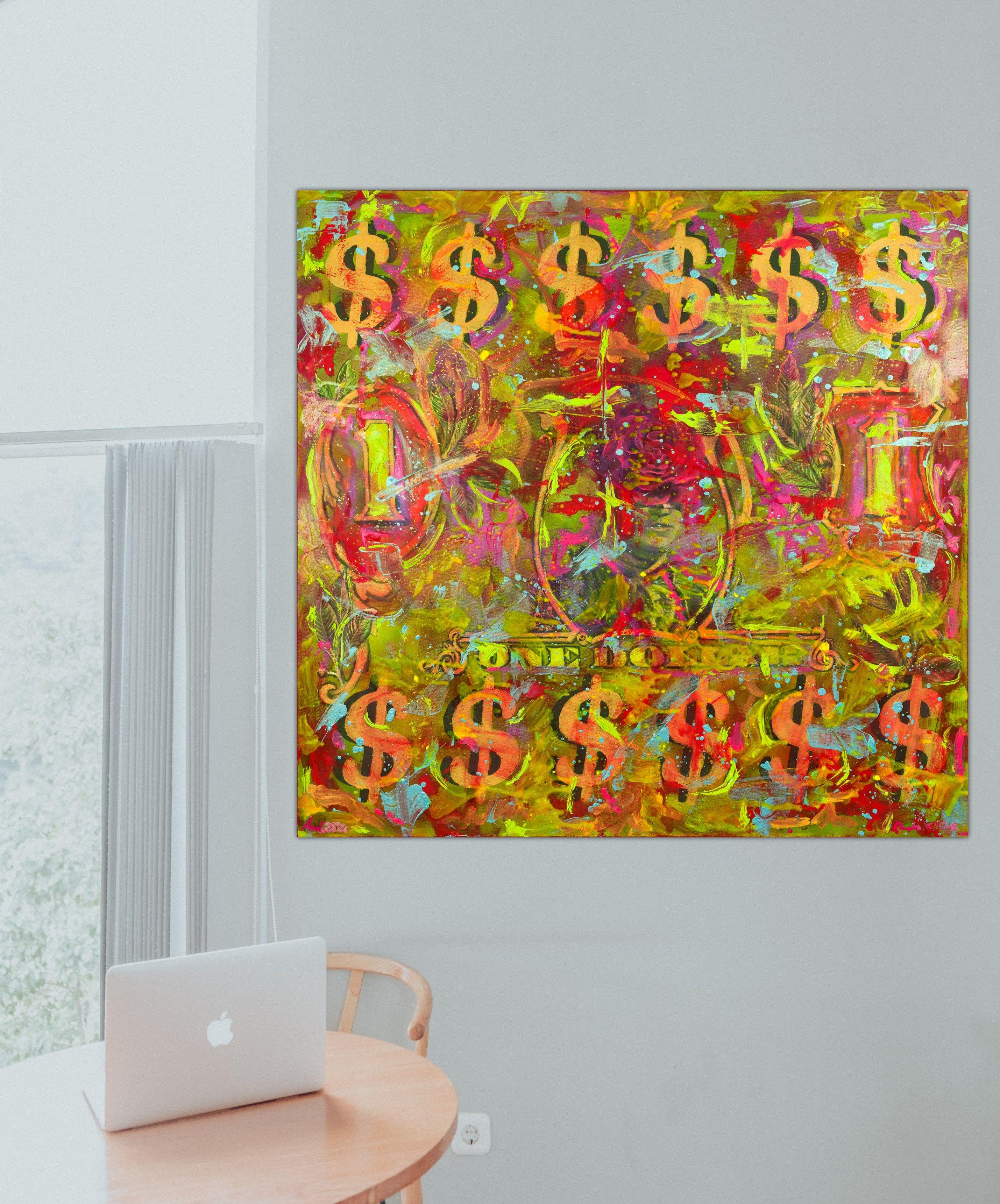 Dollaro americano, Pittura, Olio su tela in vendita 2