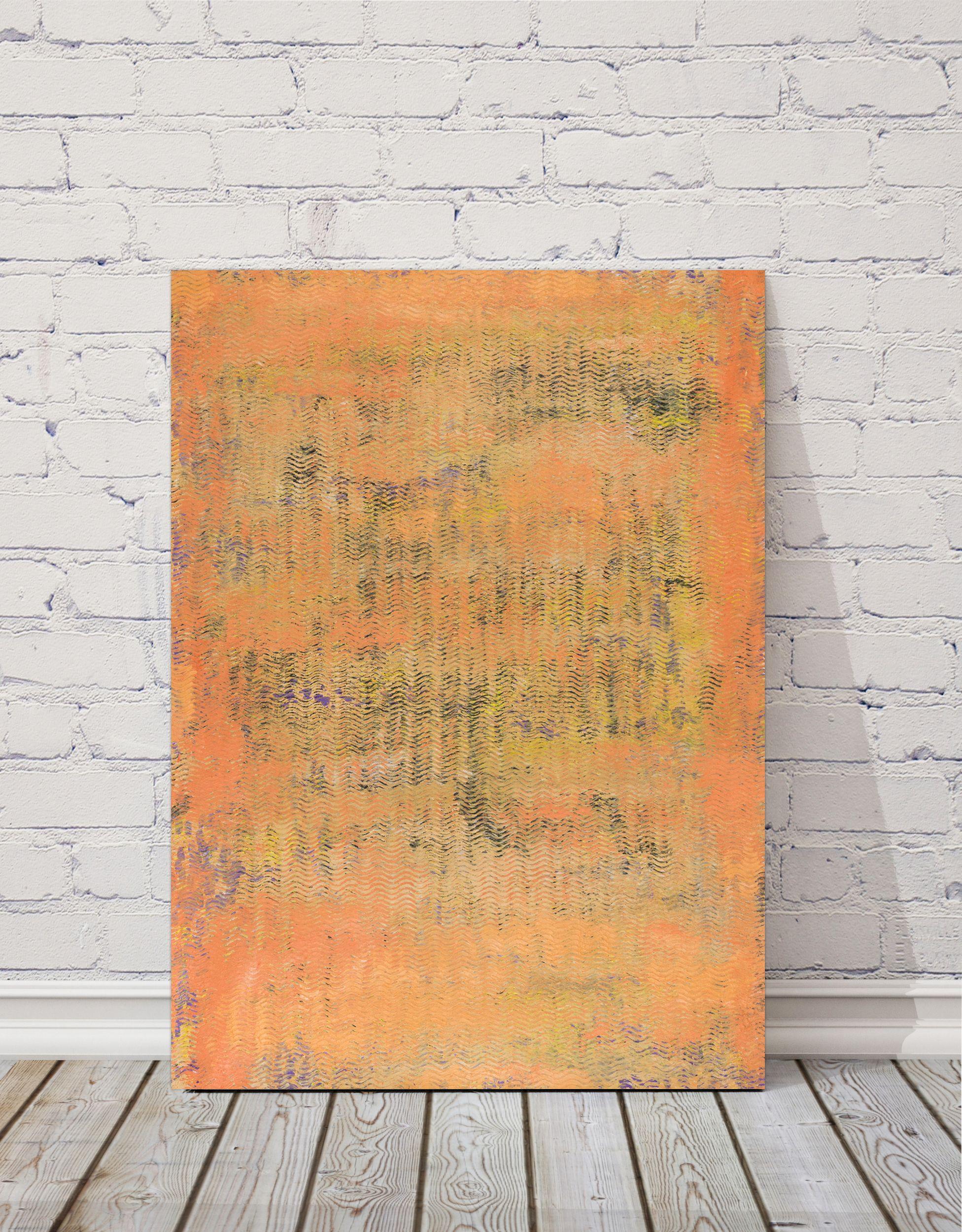 Tra le onde, Pittura, Acrilico su carta - Abstract Painting Arancia di Pamela Rys