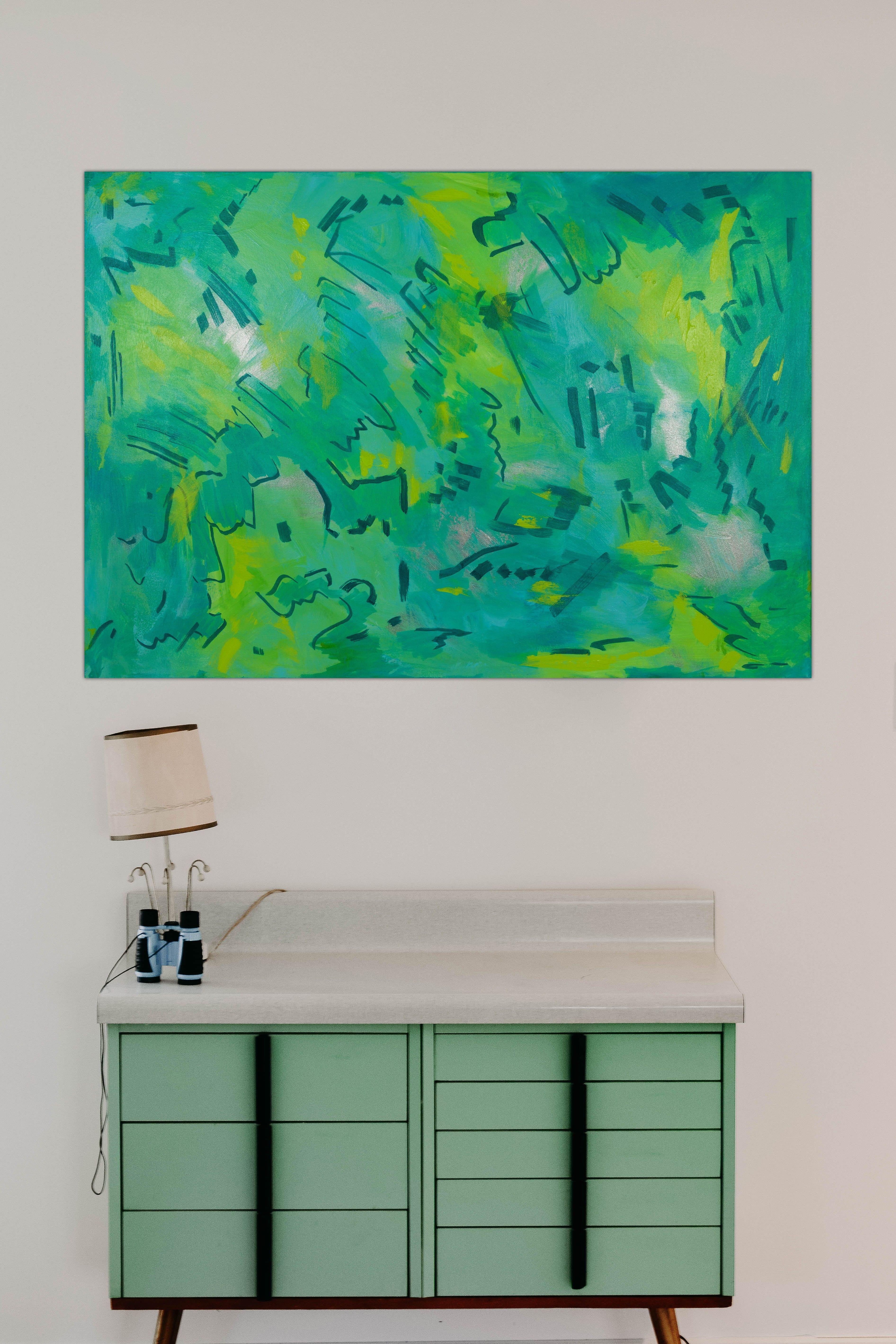 Paisajes de ensueño 2, Pintura, Acrílico sobre lienzo - Abstract Painting Verde de Pamela Rys