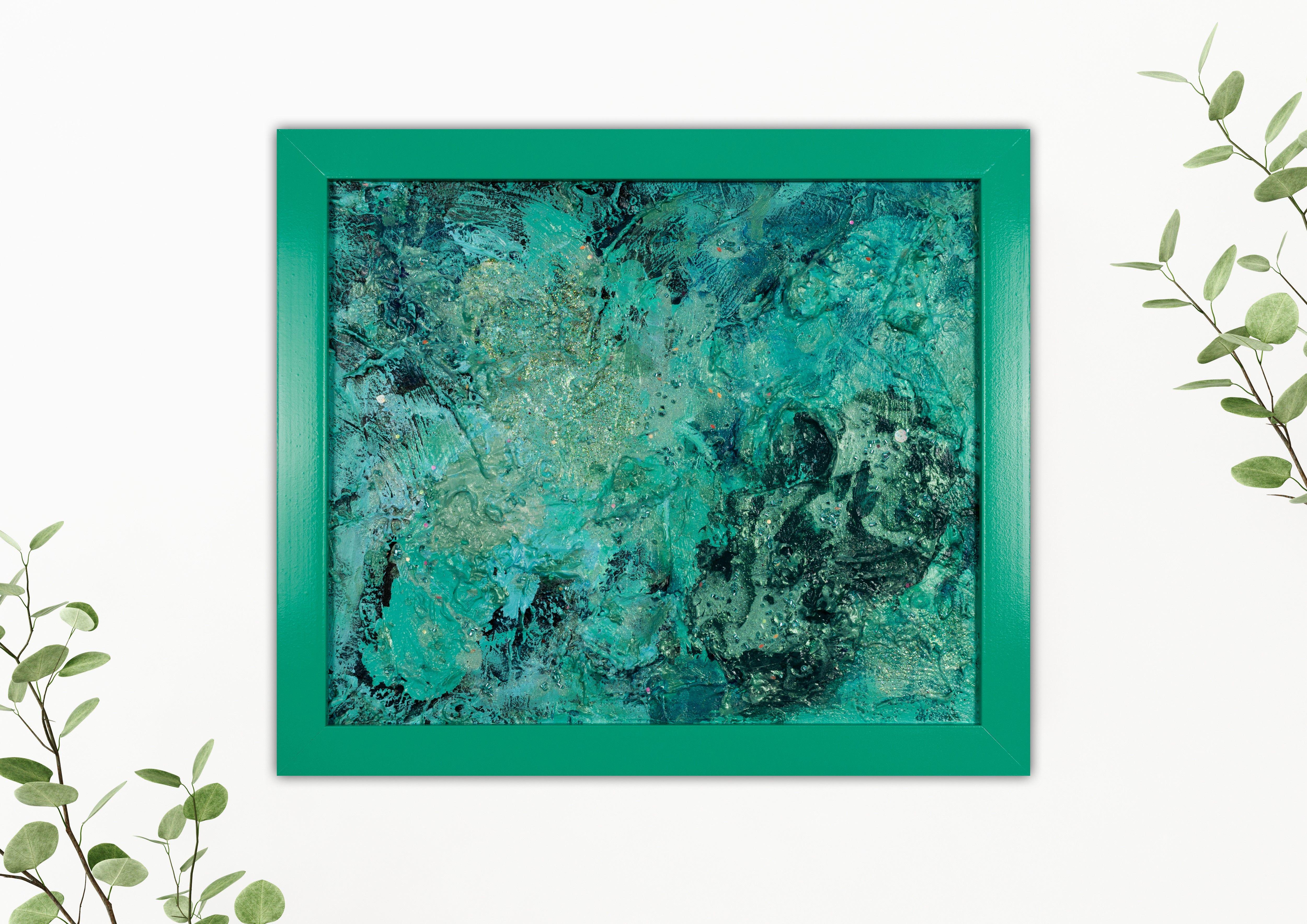 Green Supernova : FRAMED, Painting, Acrylic on Canvas For Sale 1