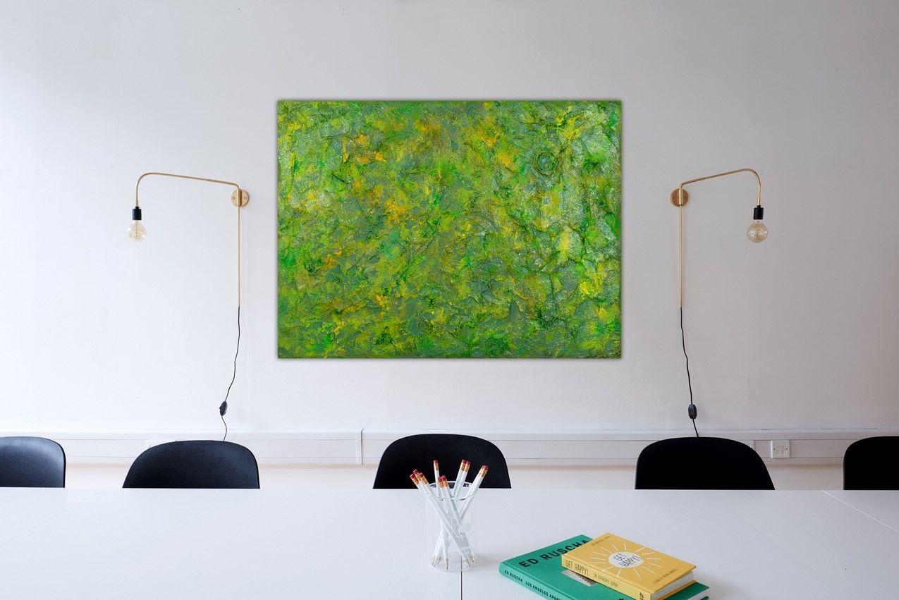 Se trata de pintura acrílica y purpurina sobre lino de alta calidad y lienzo hecho a medida. El estilo se define por el uso escultural de la pintura. Es una mezcla tridimensional de muchas capas de gesso grueso, pintura, arena y otros materiales. 