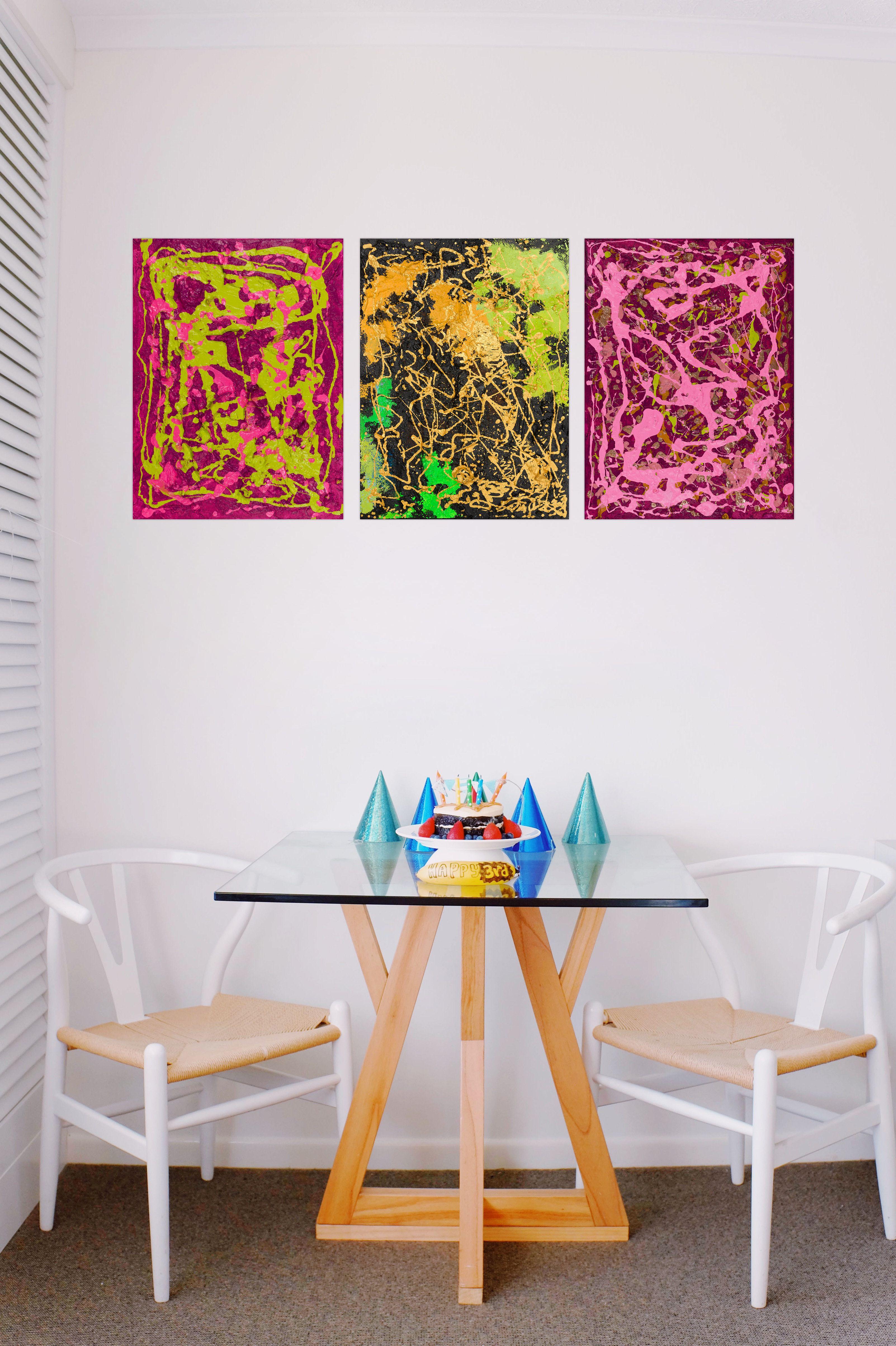 Labyrinth of Colours : TRIPTYCH, Painting, Acrylic on Canvas For Sale 1