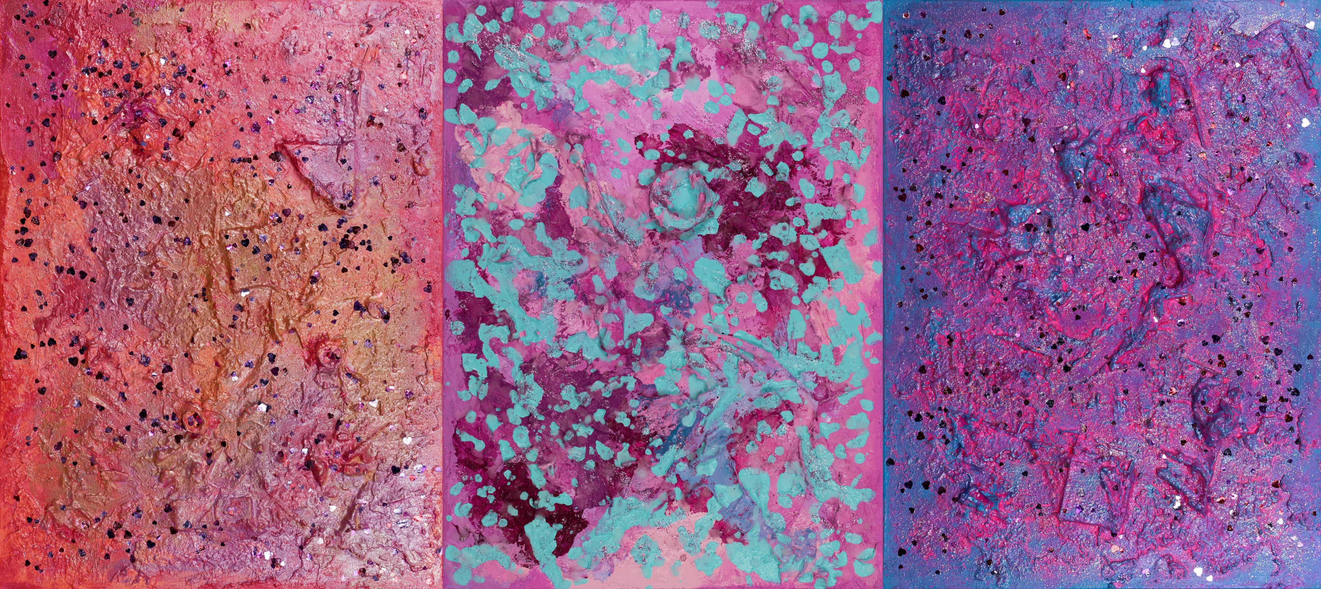 Pamela Rys Abstract Painting - Pink Obsessed : TRIPTYCH, Painting, Acrylic on Canvas