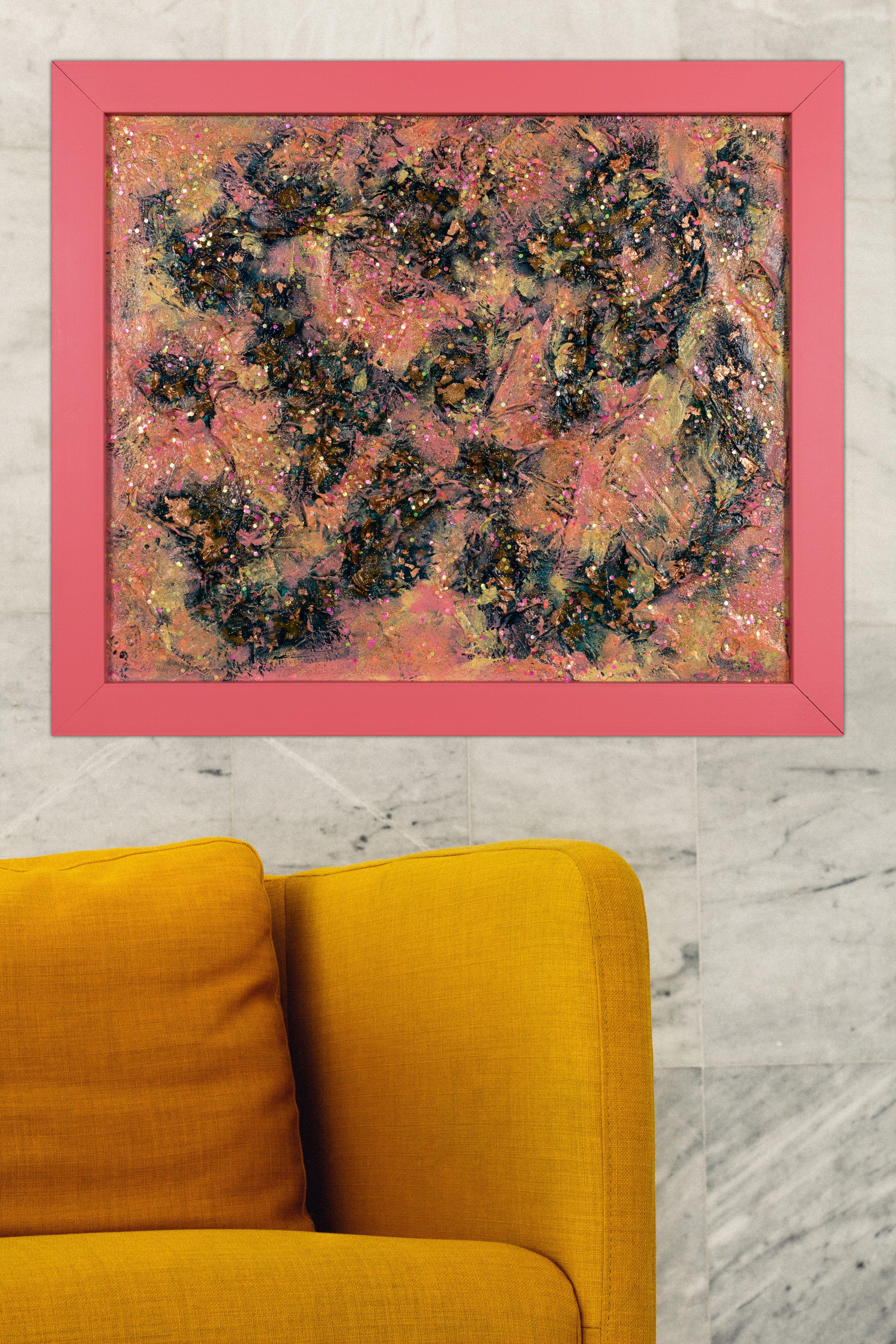 Pink Supernova : FRAMED, Painting, Acrylic on Canvas - Brown Abstract Painting by Pamela Rys