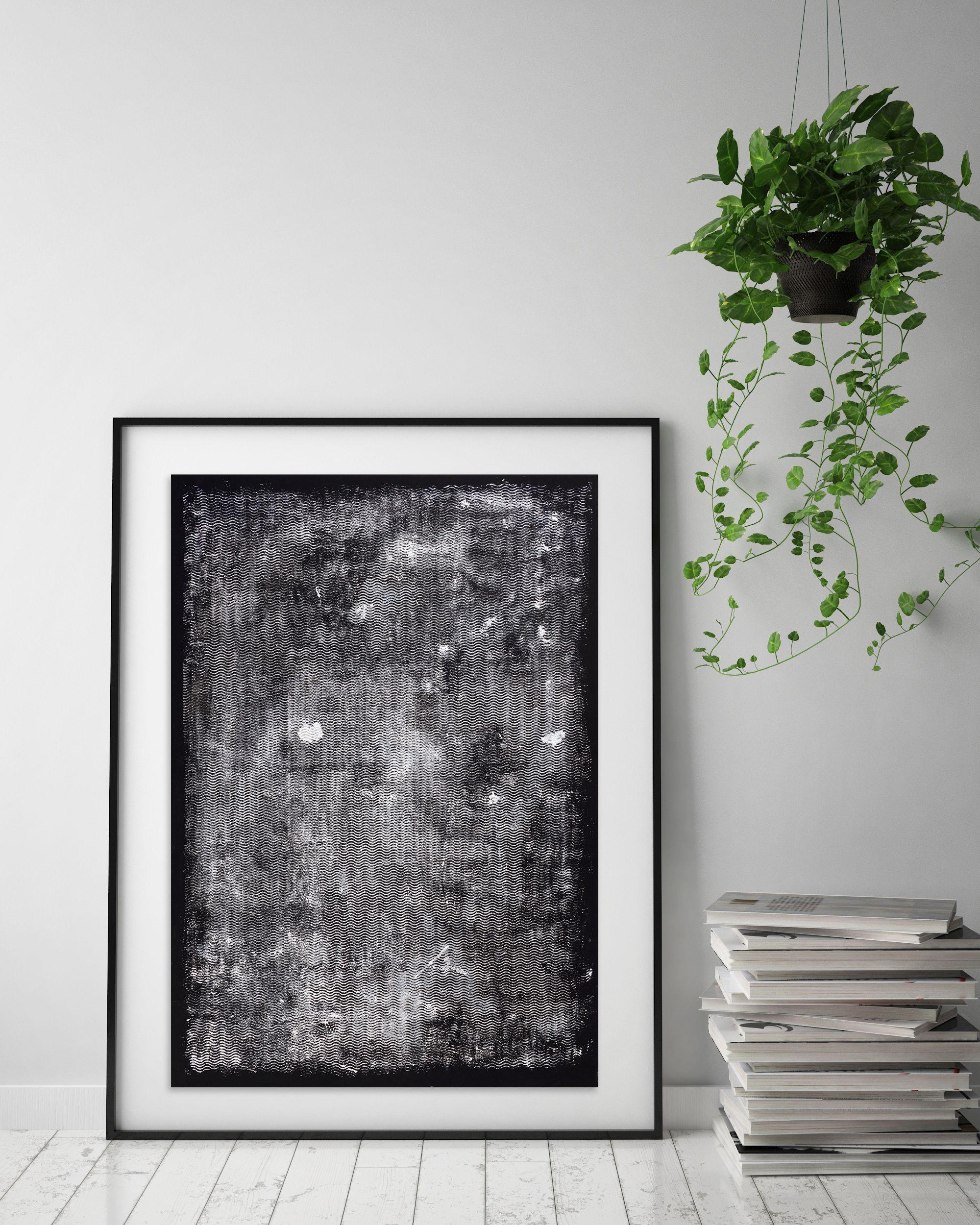 Ondas sinusoidales, Pintura, Acrílico sobre papel - Abstract Painting Negro de Pamela Rys