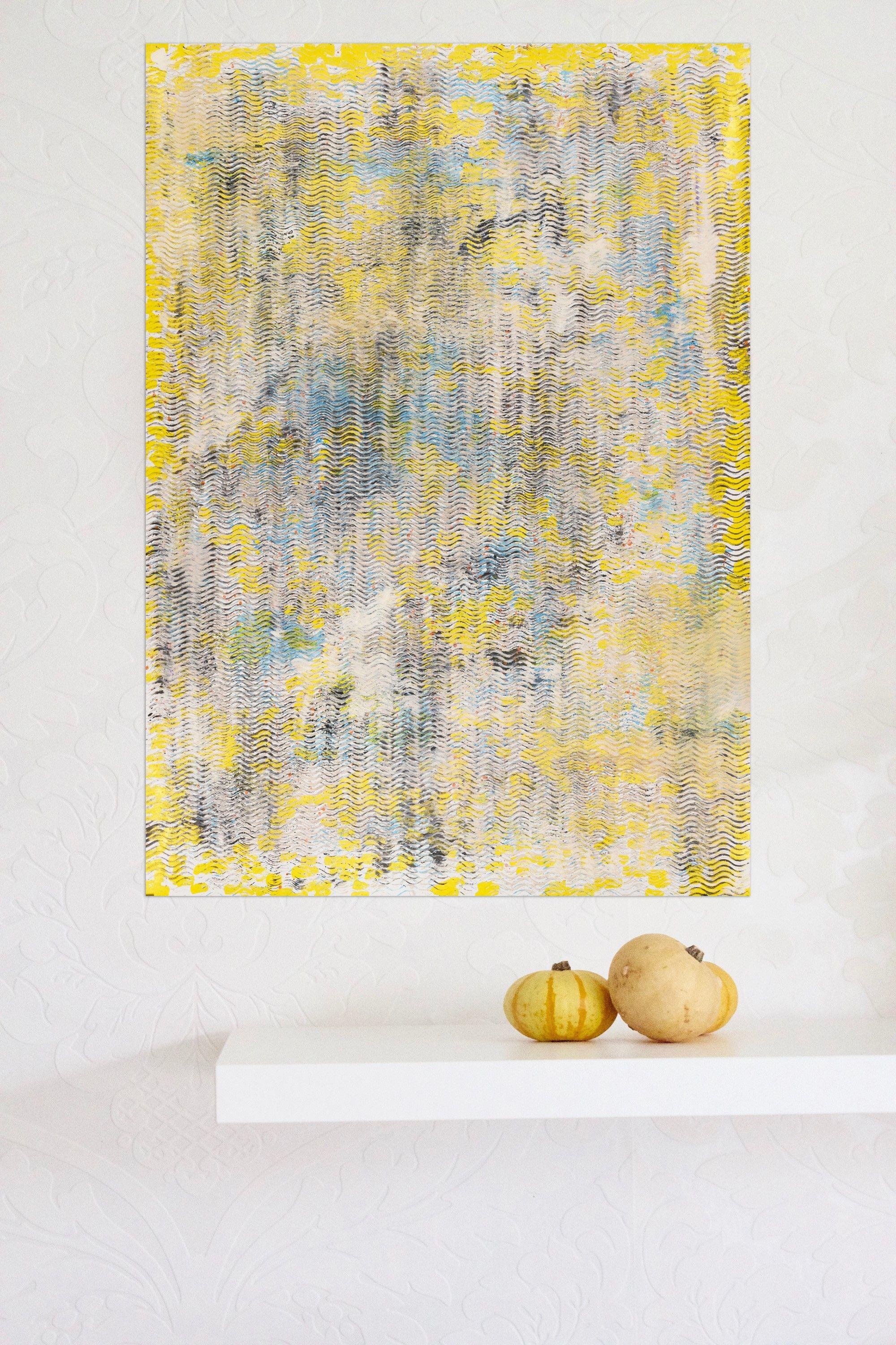Olas de pensamiento, Pintura, Acrílico sobre papel - Abstract Painting Beige de Pamela Rys