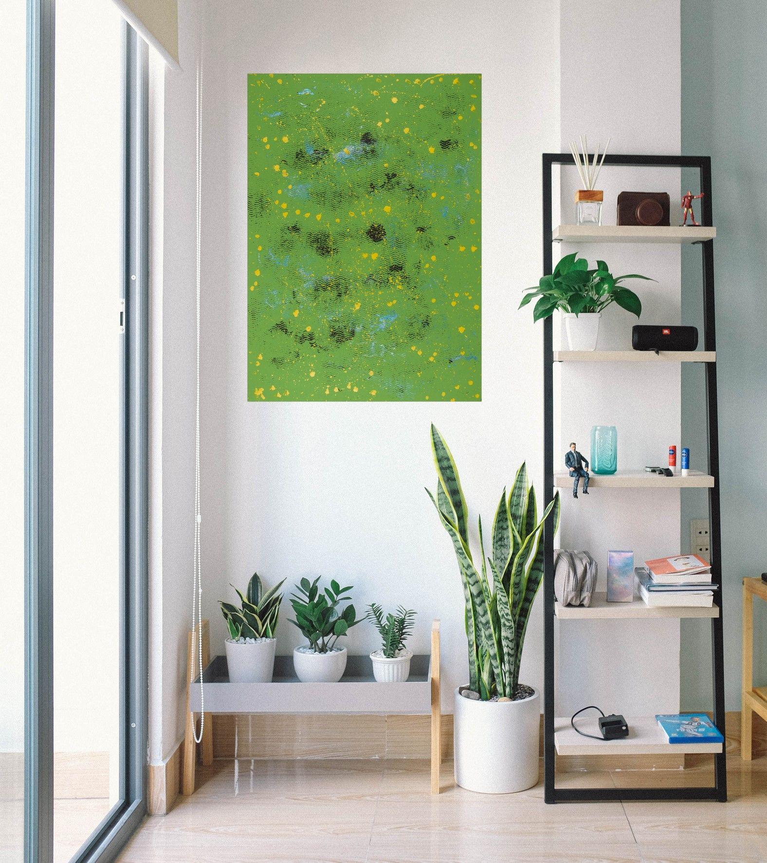 Ola sobre Ola, Pintura, Acrílico sobre papel - Abstract Painting Verde de Pamela Rys