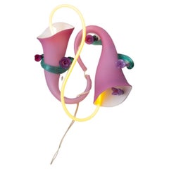 Blown Glass and Neon Light Wall Sconce Entitled 'Luminous Wallflowers I' 