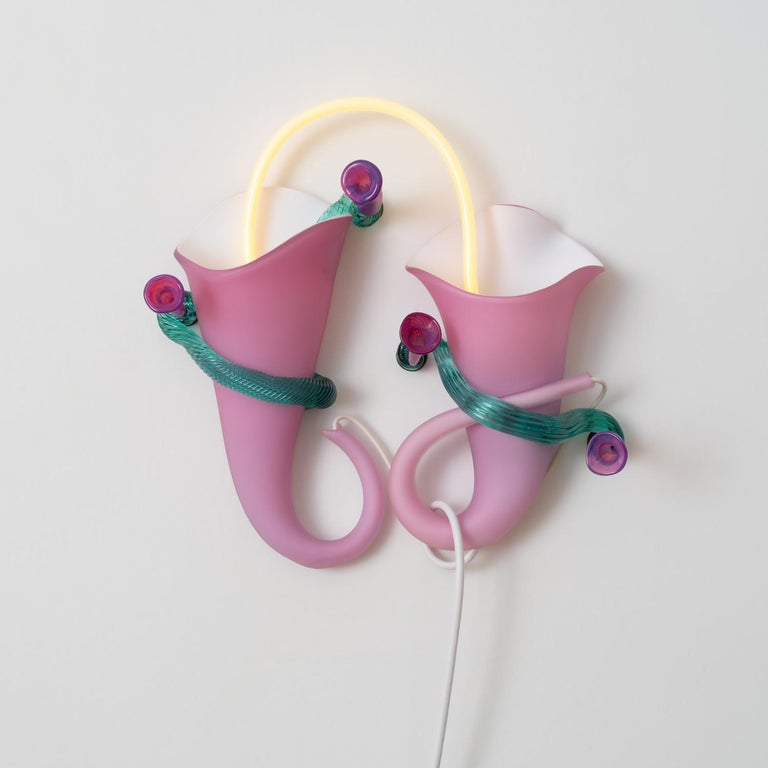Pamela Sabroso 'Luminous Wallflowers III' Fanciful Hand-Blown Glass Neon Sconce In New Condition For Sale In New York, NY