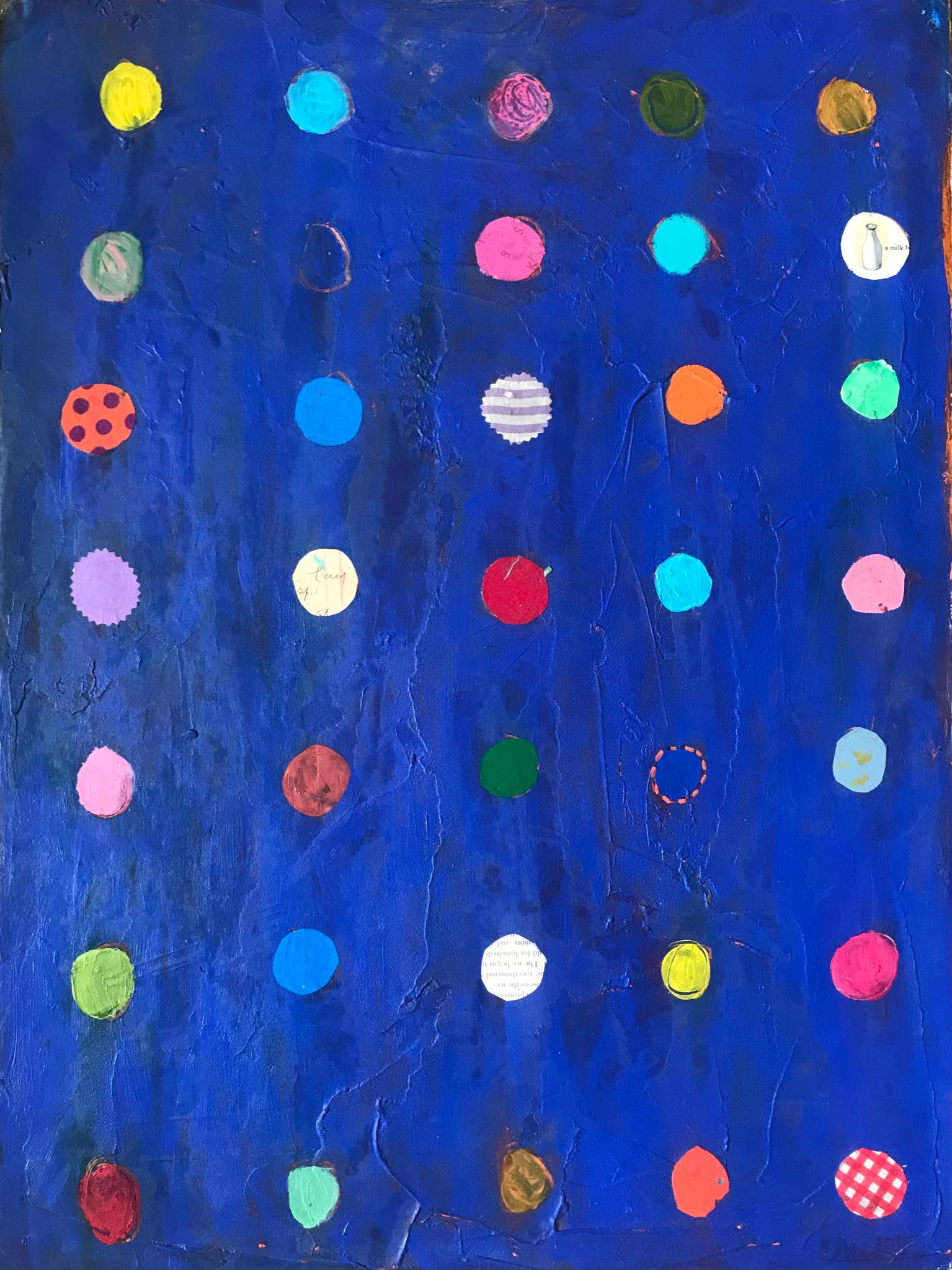 Pam Smilow Abstract Painting - Blue Dots Mixed Media Painting on Paper