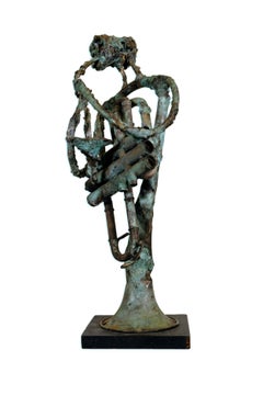 Pamela Stump Walsh Signed Brutalist Modern Trumpet Musician Sculpture Cranbrook