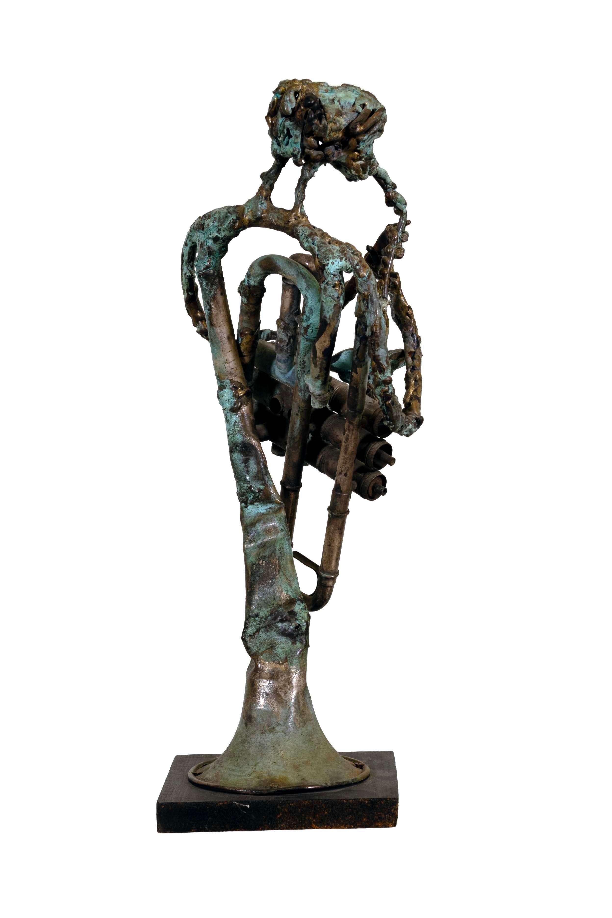 Pamela Stump Walsh Signed Brutalist Modern Trumpet Musician Sculpture Cranbrook In Good Condition In Keego Harbor, MI