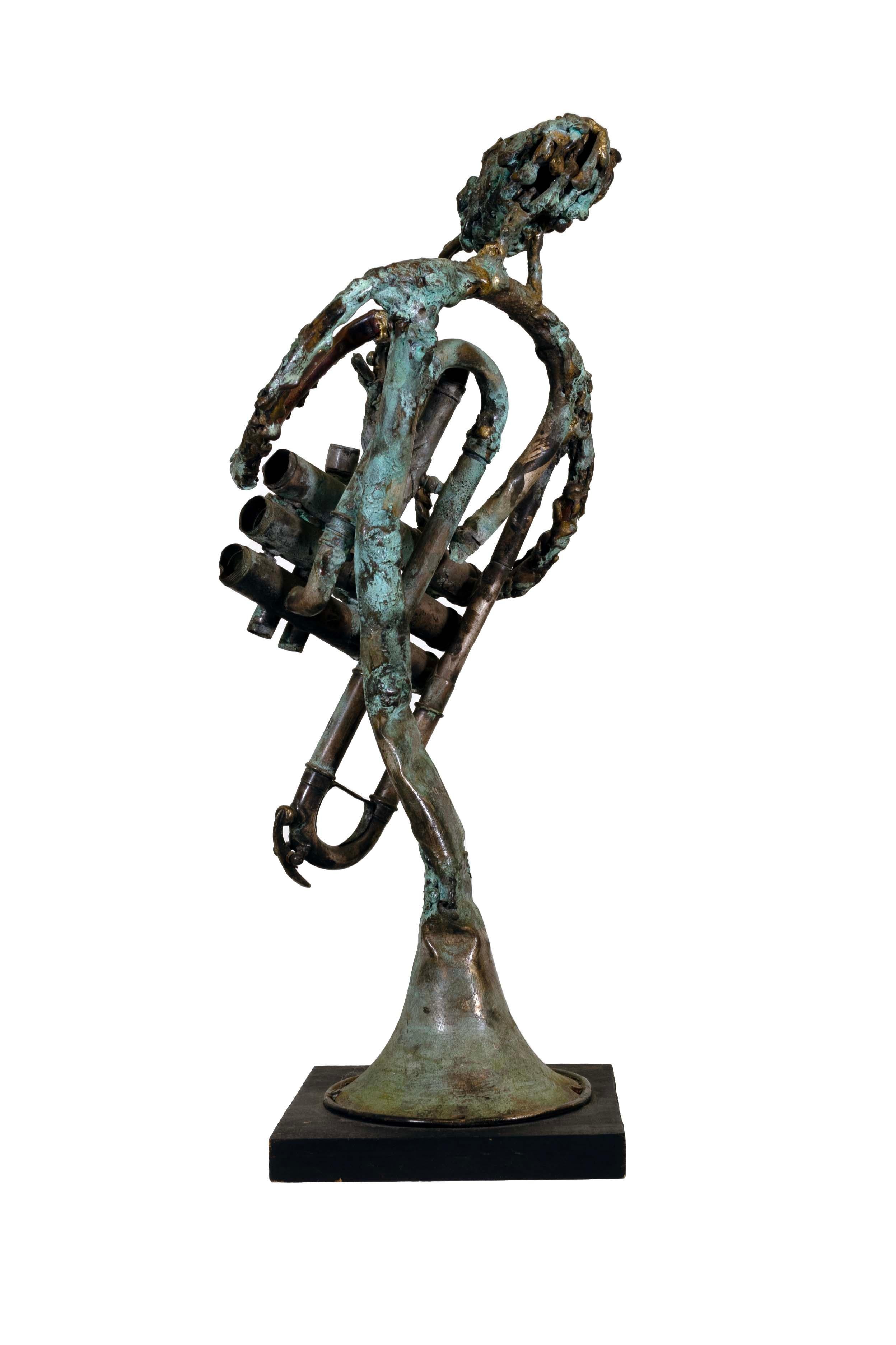 20th Century Pamela Stump Walsh Signed Brutalist Modern Trumpet Musician Sculpture Cranbrook