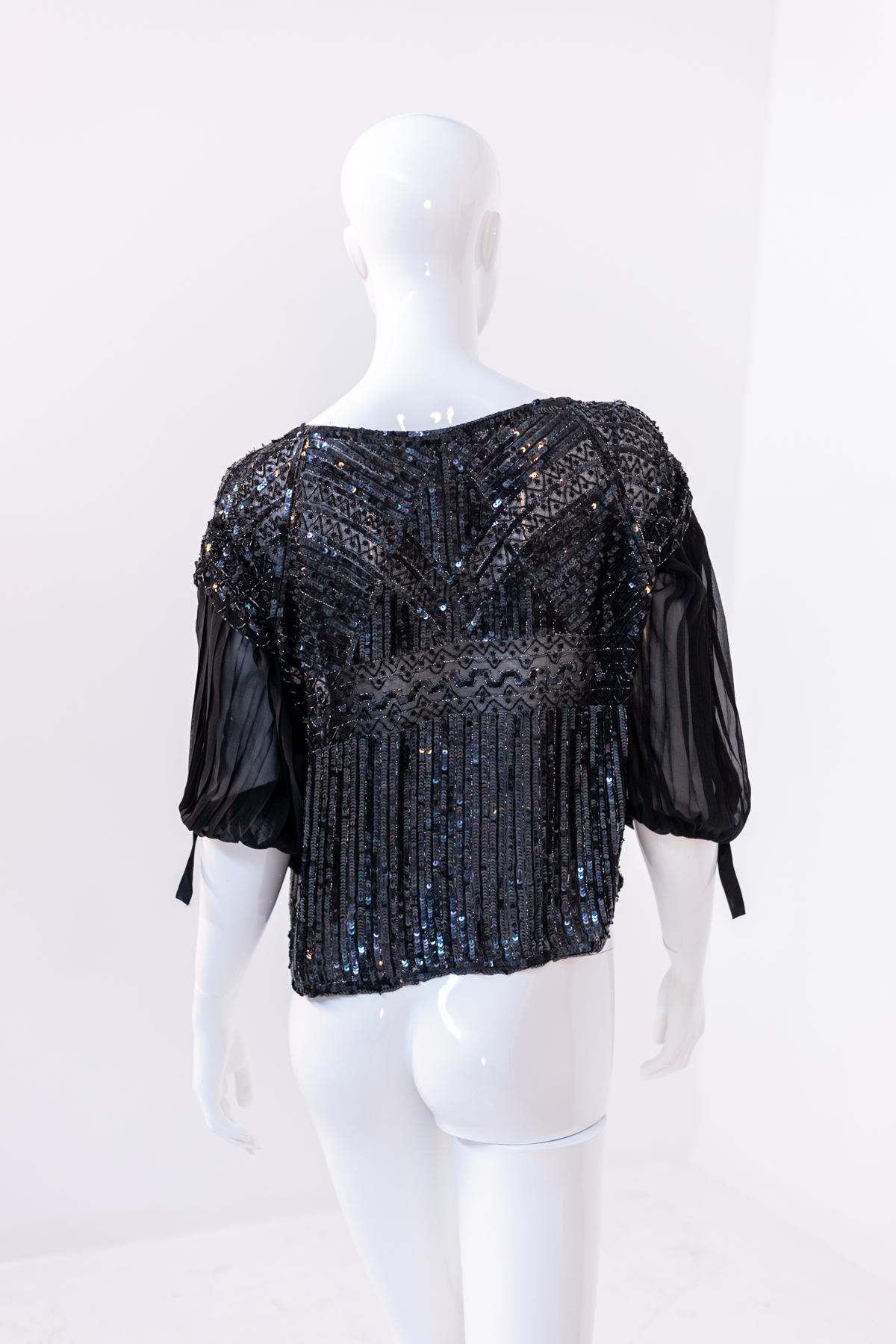 Pamella Radbill Black Pearl Blouse Pullover with 3/4 Sleeves For Sale 7