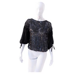 Retro Pamella Radbill Black Pearl Blouse Pullover with 3/4 Sleeves