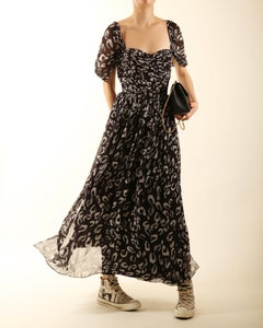 Pamella Roland black white print bustier maxi dress plisse silk corset gown XS