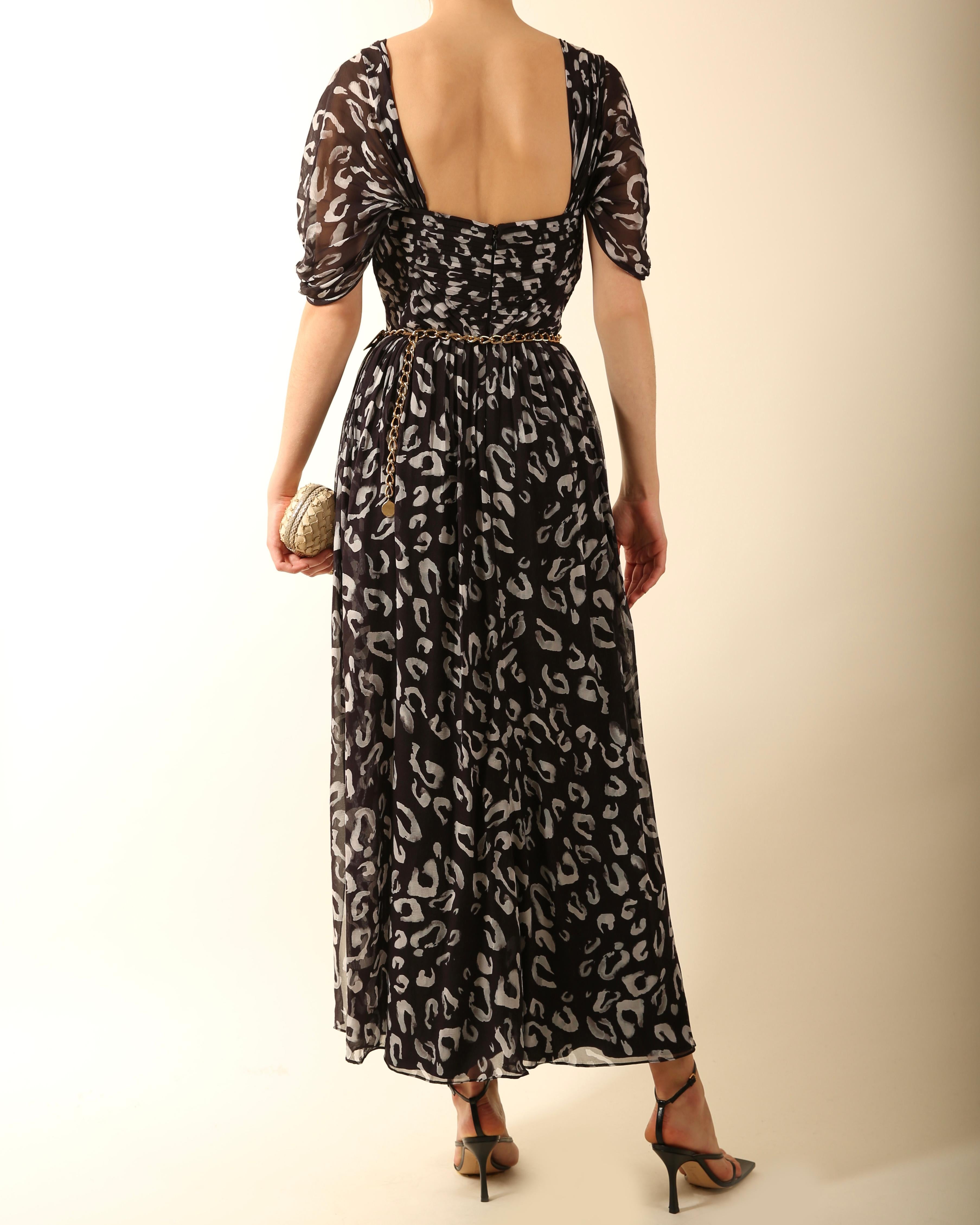 Pamella Roland maxi vestido corsé de seda plisada con estampado blanco negro XS en venta 4
