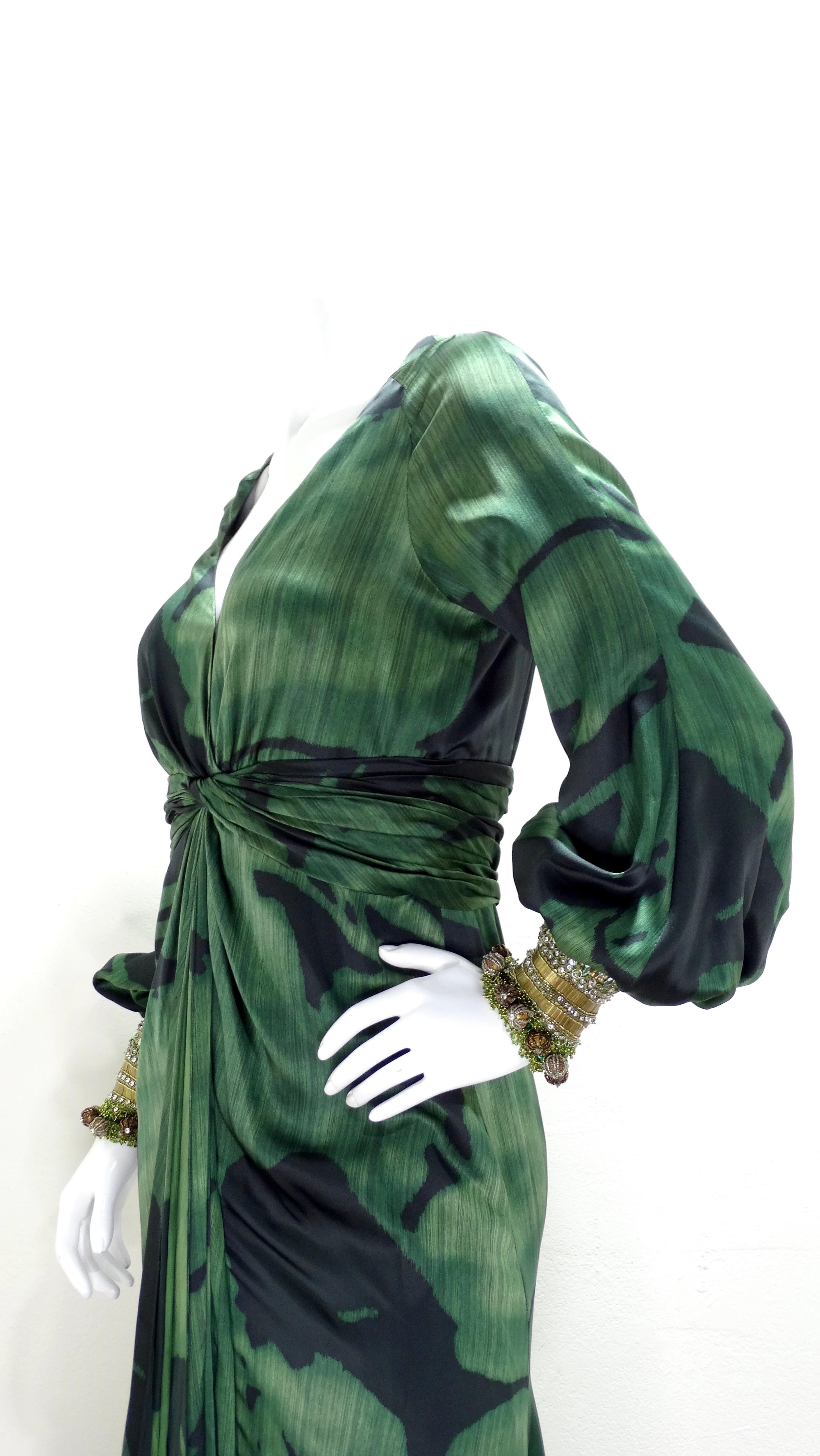 Black Pamella Roland Breaded Emerald Evening Gown For Sale