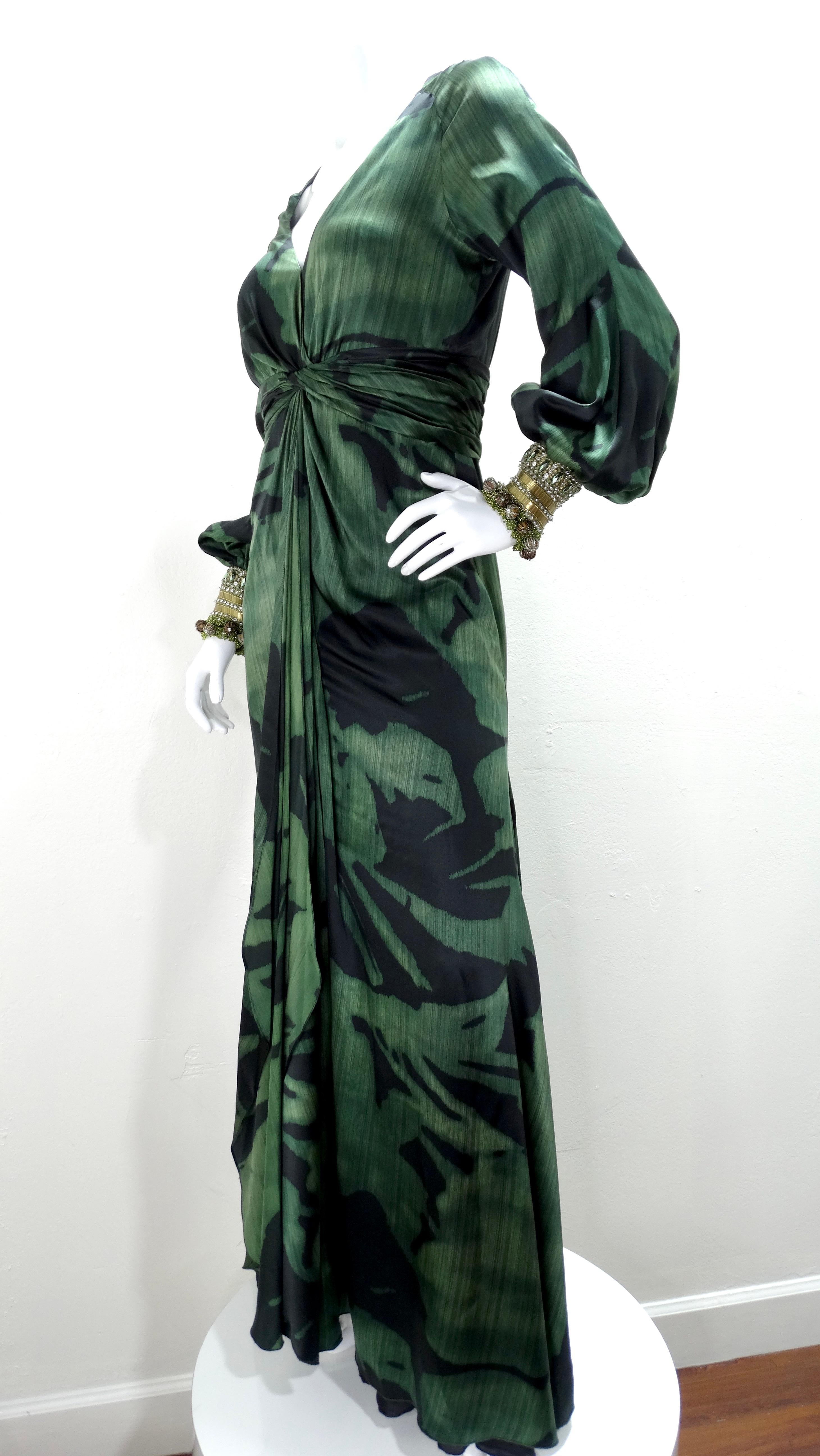 Pamella Roland Breaded Emerald Evening Gown In Excellent Condition For Sale In Scottsdale, AZ