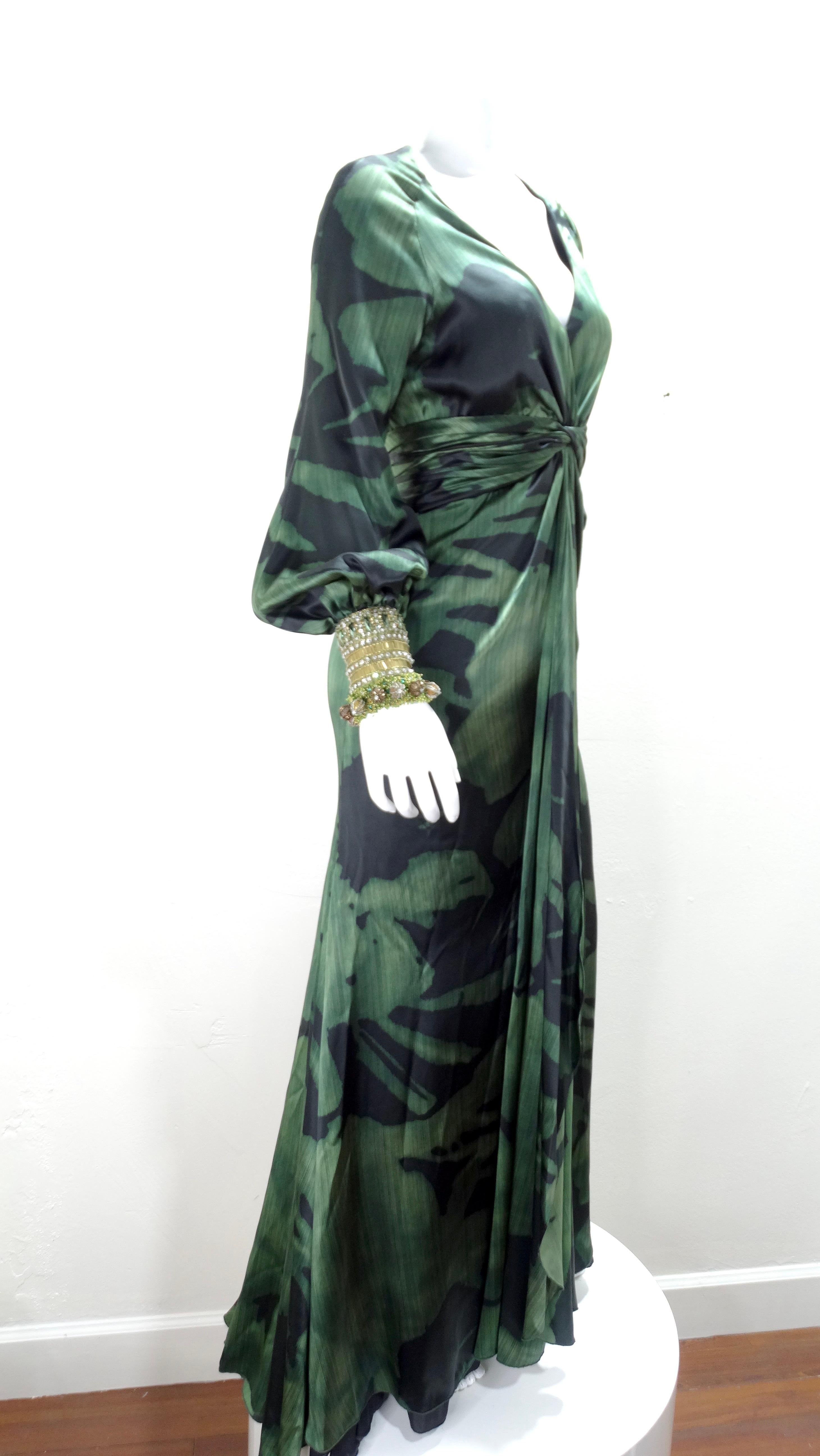 Women's Pamella Roland Breaded Emerald Evening Gown For Sale