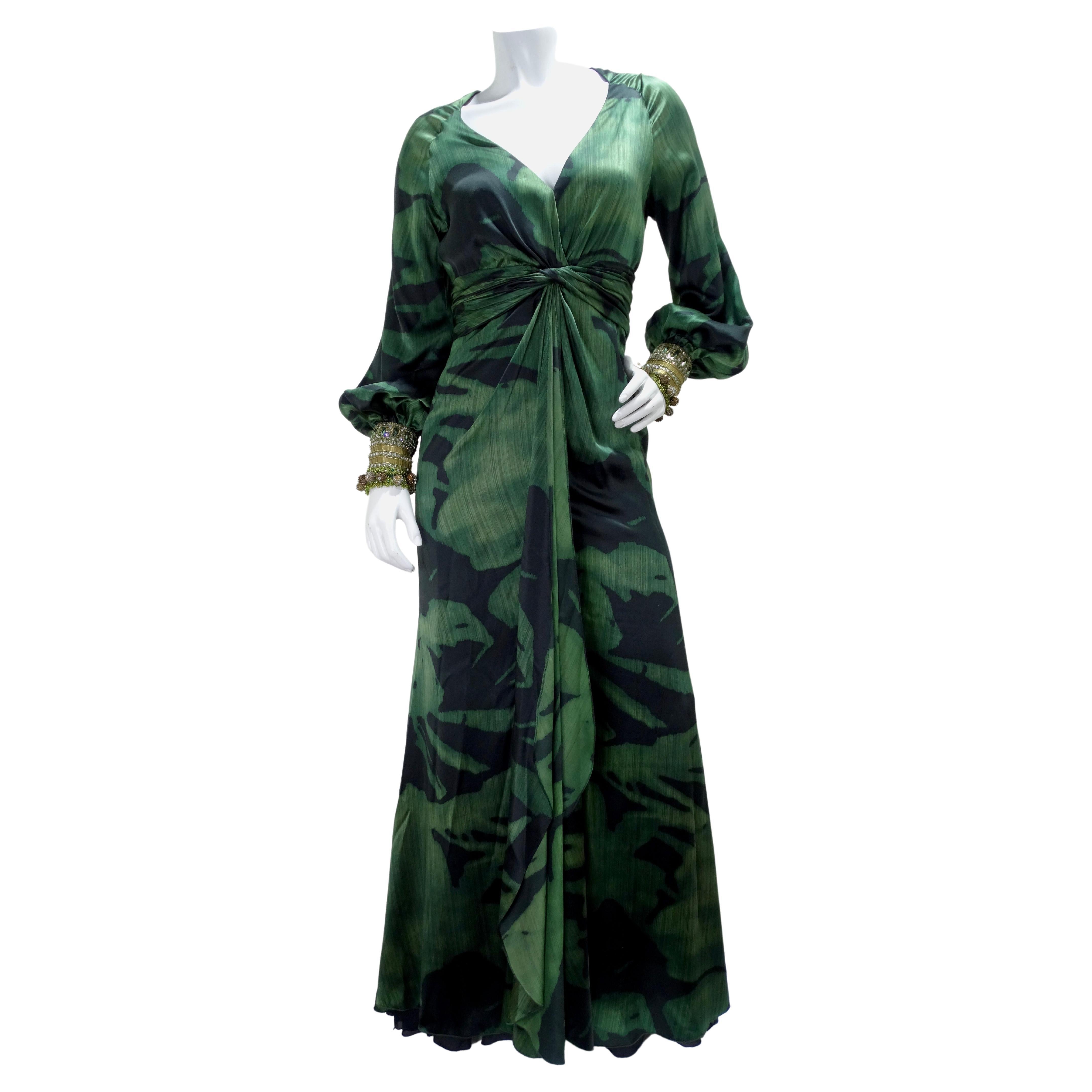 Pamella Roland Breaded Emerald Evening Gown For Sale