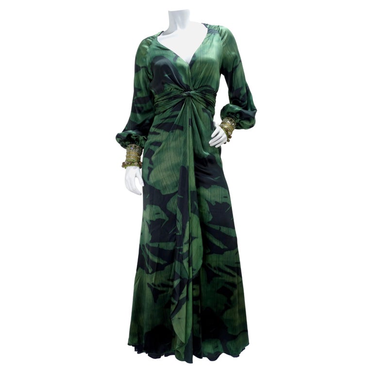 green emerald velvet dress Pamella Roland Breaded Emerald Evening Gown