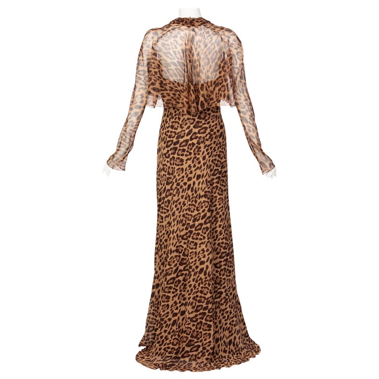 Pamella Roland Silk Leopard Print Strapless Evening Gown and