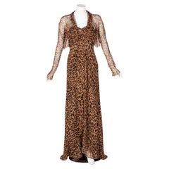 Pamella Roland Silk Leopard Print Strapless Evening Gown and Jacket