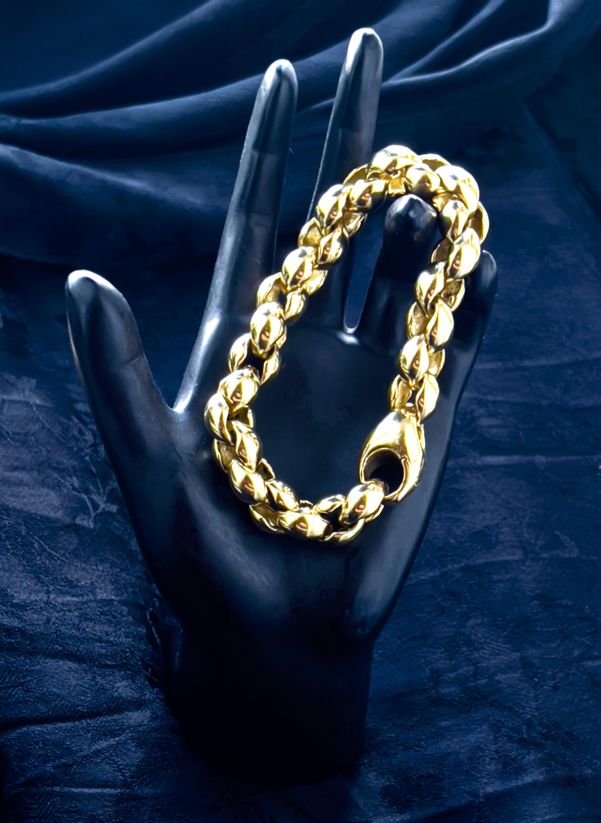 Retro Pamellato Vintage Bold Chain Gourmette Bracelet 18 Karat Yellow Gold