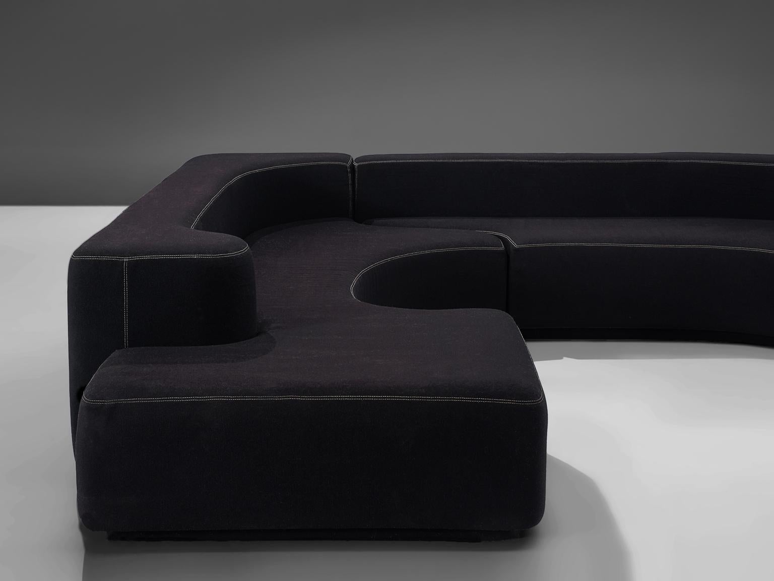 Mid-Century Modern Pamio, Massari and Toso Black Modular 'Lara' Sofa