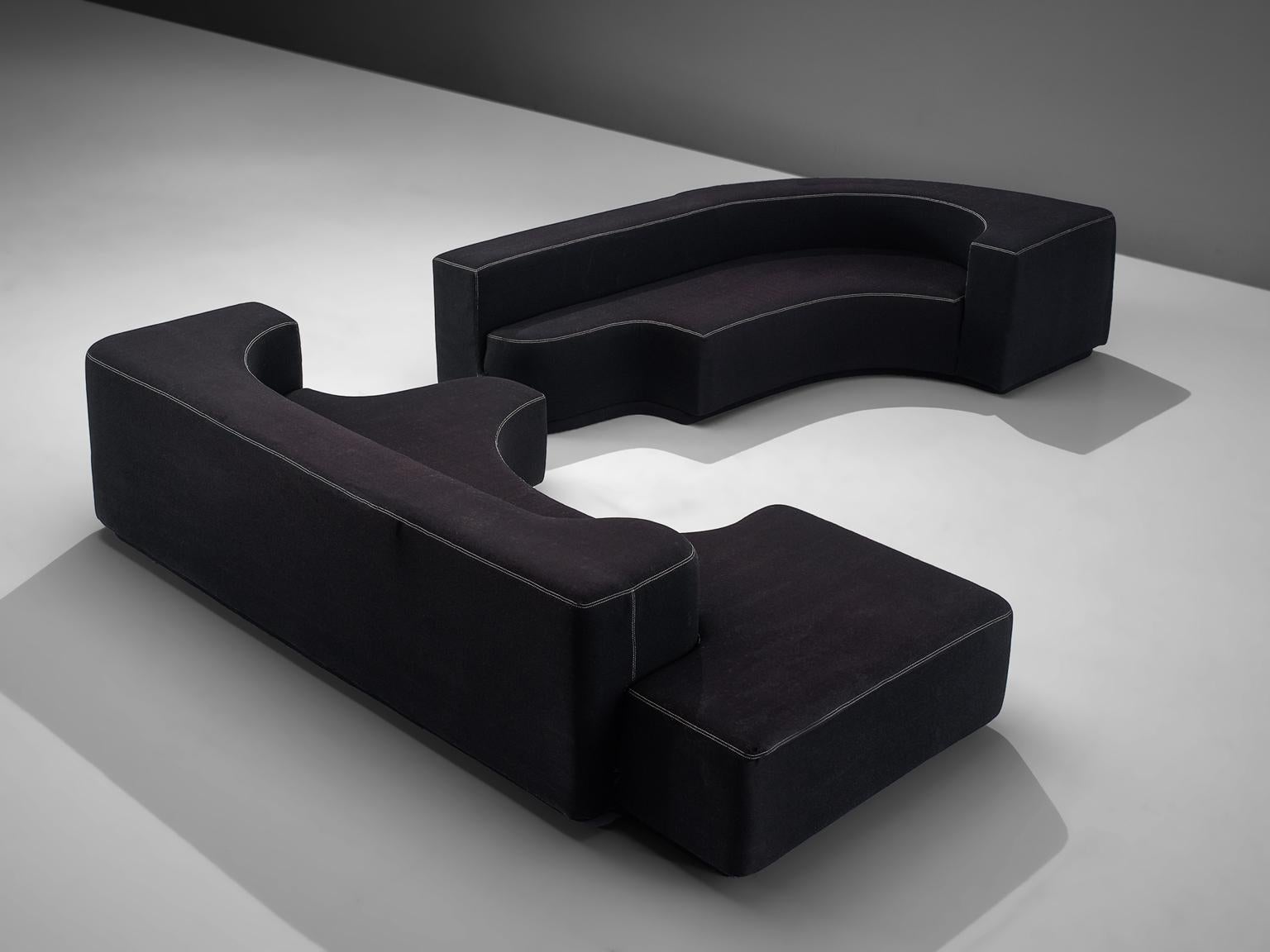 Italian Pamio, Massari and Toso Black Modular 'Lara' Sofa