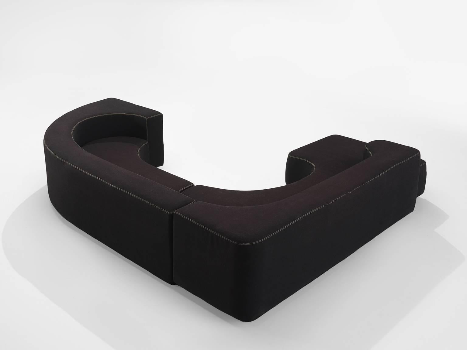 Italian Pamio, Massari and Toso Black Modular 'Lara' Sofa