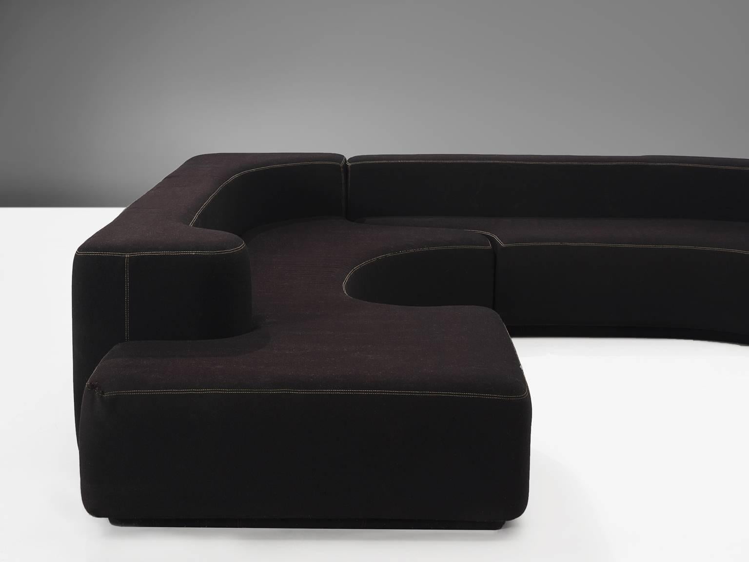 Mid-20th Century Pamio, Massari and Toso Black Modular 'Lara' Sofa