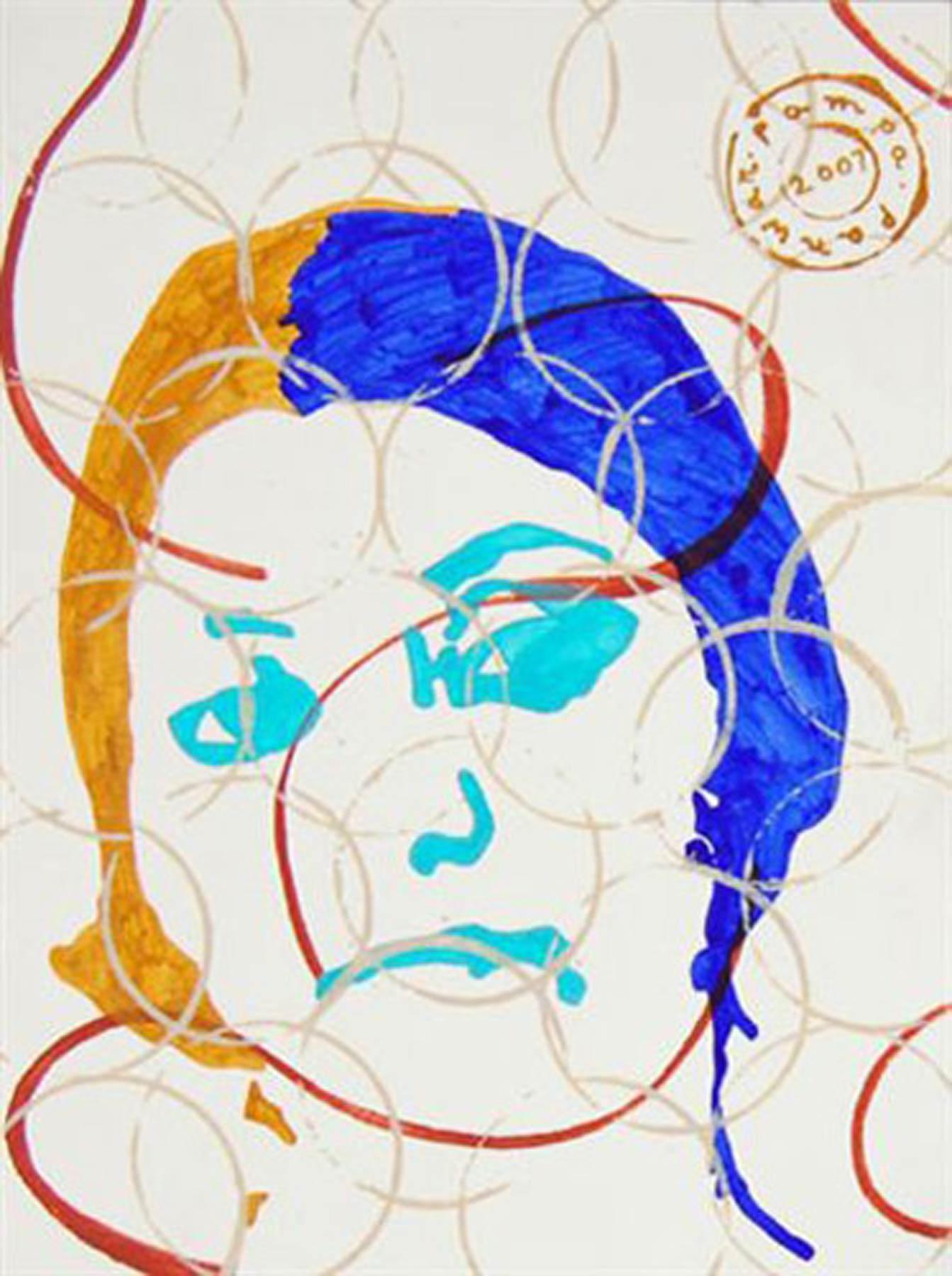 Pampa Panwar Figurative Art - Women Face, Acrylic Painting, Blue, Brown, Red by Indian Artist "In Stock"